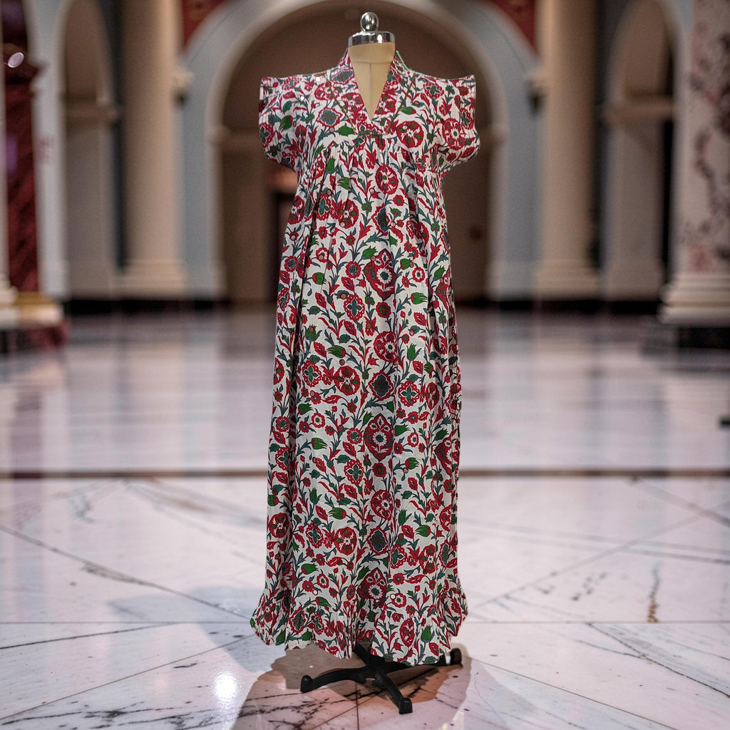 L-XL Amani Printed Cotton Dress 57" Short Sleeves Jalabiya 25844-1370 JP