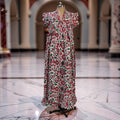 L-XL Amani Printed Cotton Dress 57" Short Sleeves Jalabiya 25844-1370 JP