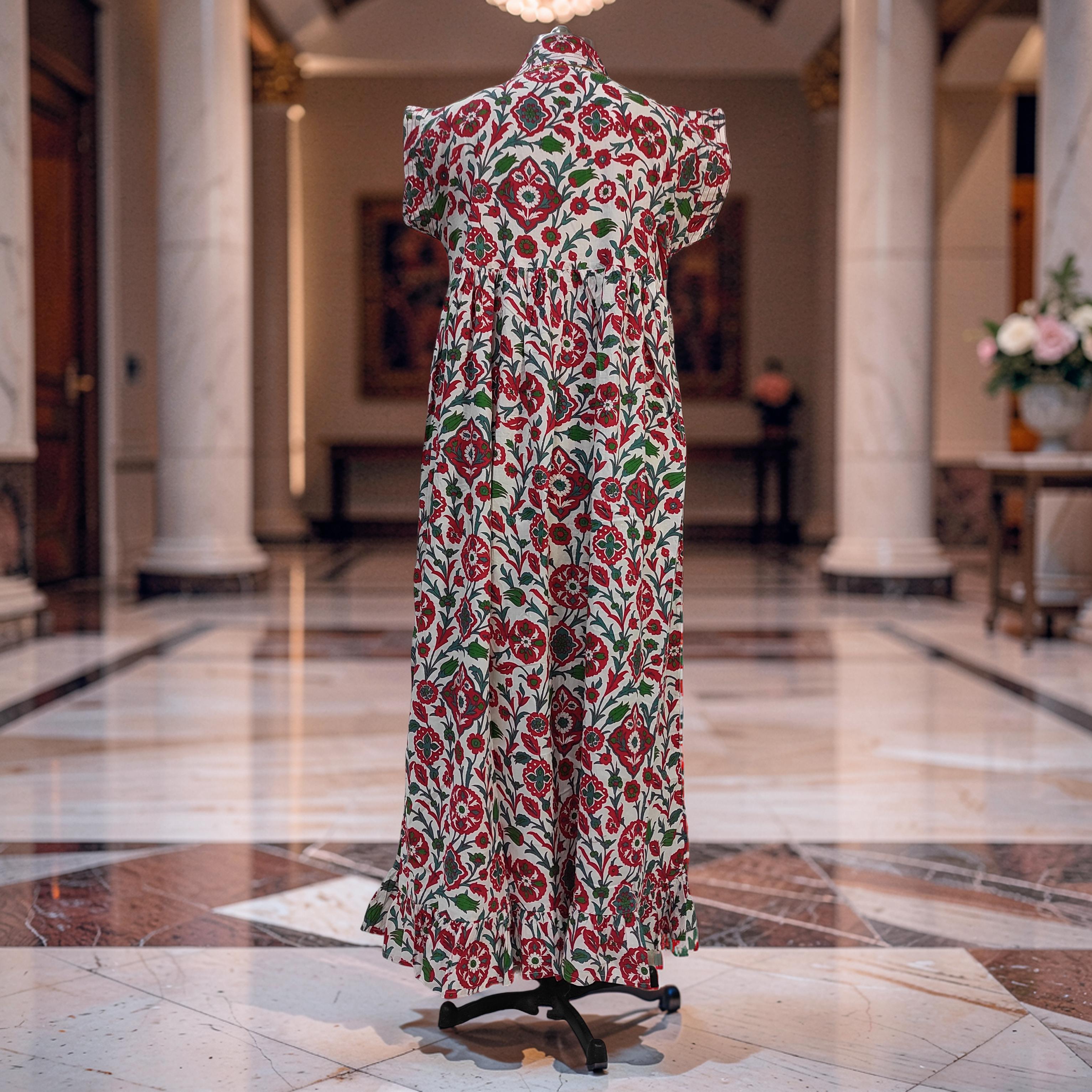 L-XL Amani Printed Cotton Dress 57" Short Sleeves Jalabiya 25844-1370 JP