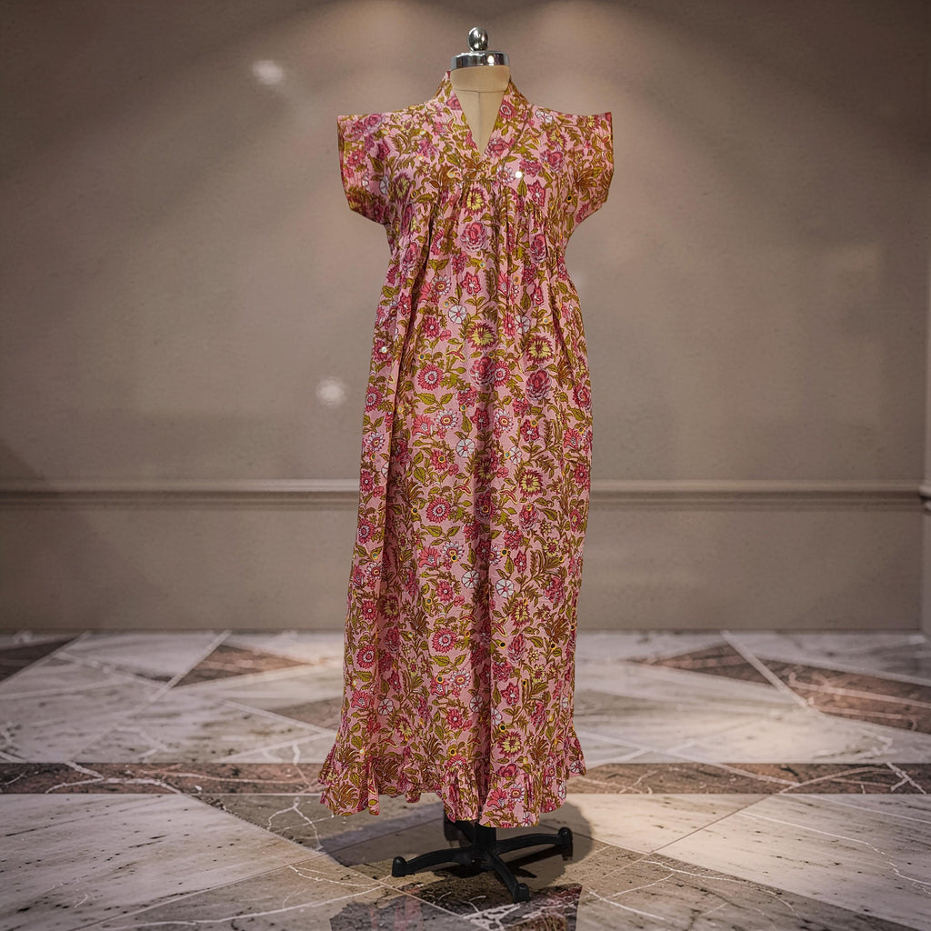 L-XL Amani Printed Cotton Dress 57" Short Sleeves Jalabiya 25845-1371 JP