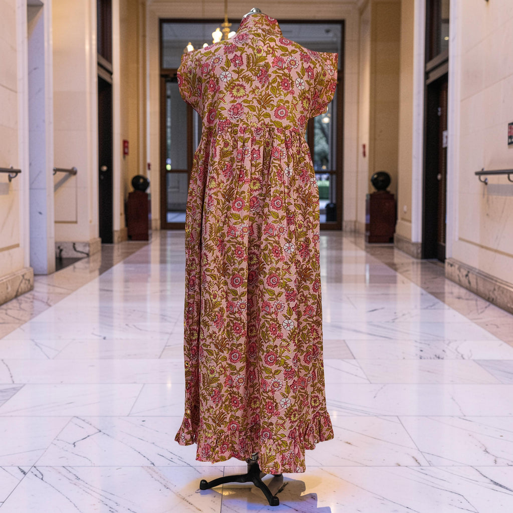 L-XL Amani Printed Cotton Dress 57" Short Sleeves Jalabiya 25845-1371 JP