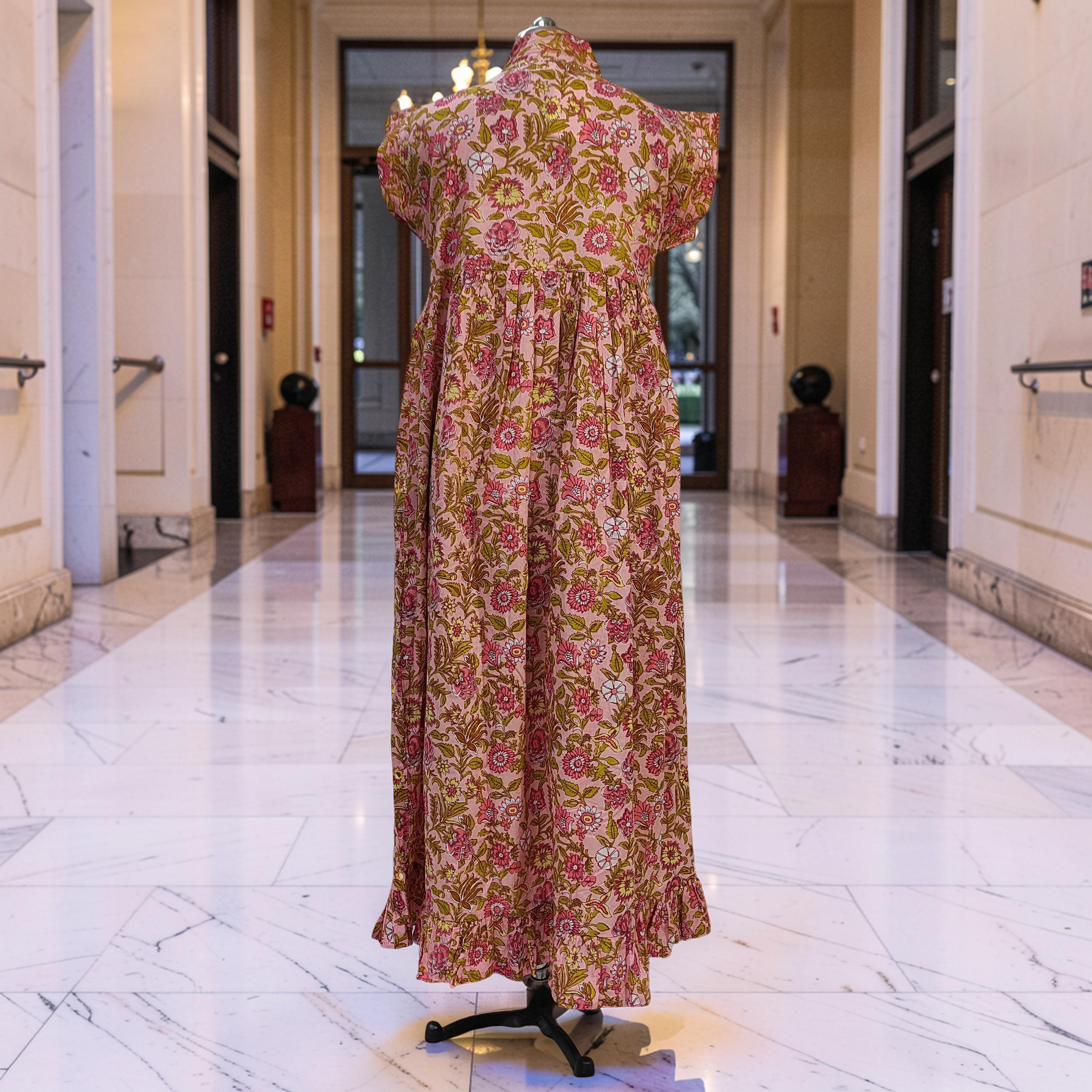 L-XL Amani Printed Cotton Dress 57" Short Sleeves Jalabiya 25845-1371 JP