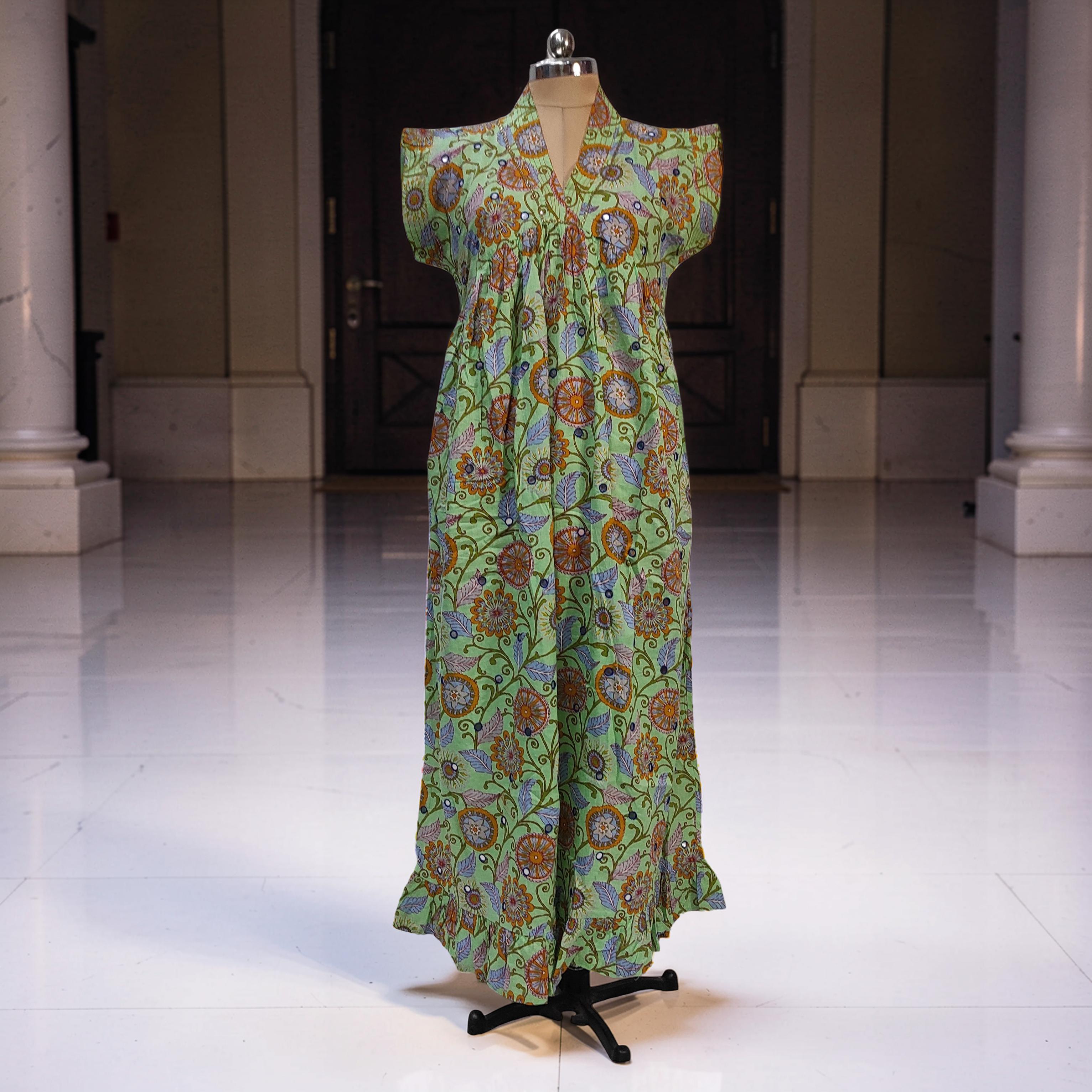 L-XL Amani Printed Cotton Dress 57" Short Sleeves Jalabiya 25846-1371 JP
