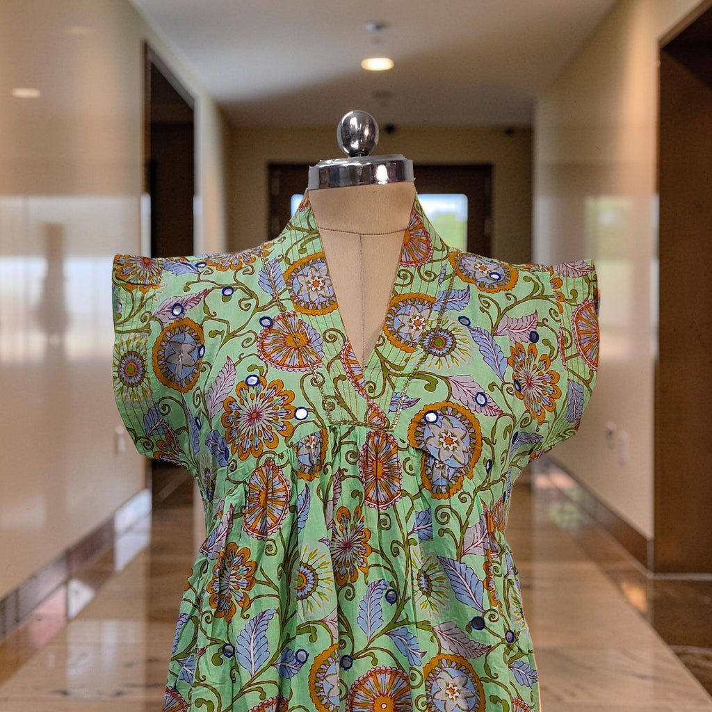 L-XL Amani Printed Cotton Dress 57" Short Sleeves Jalabiya 25846-1371 JP