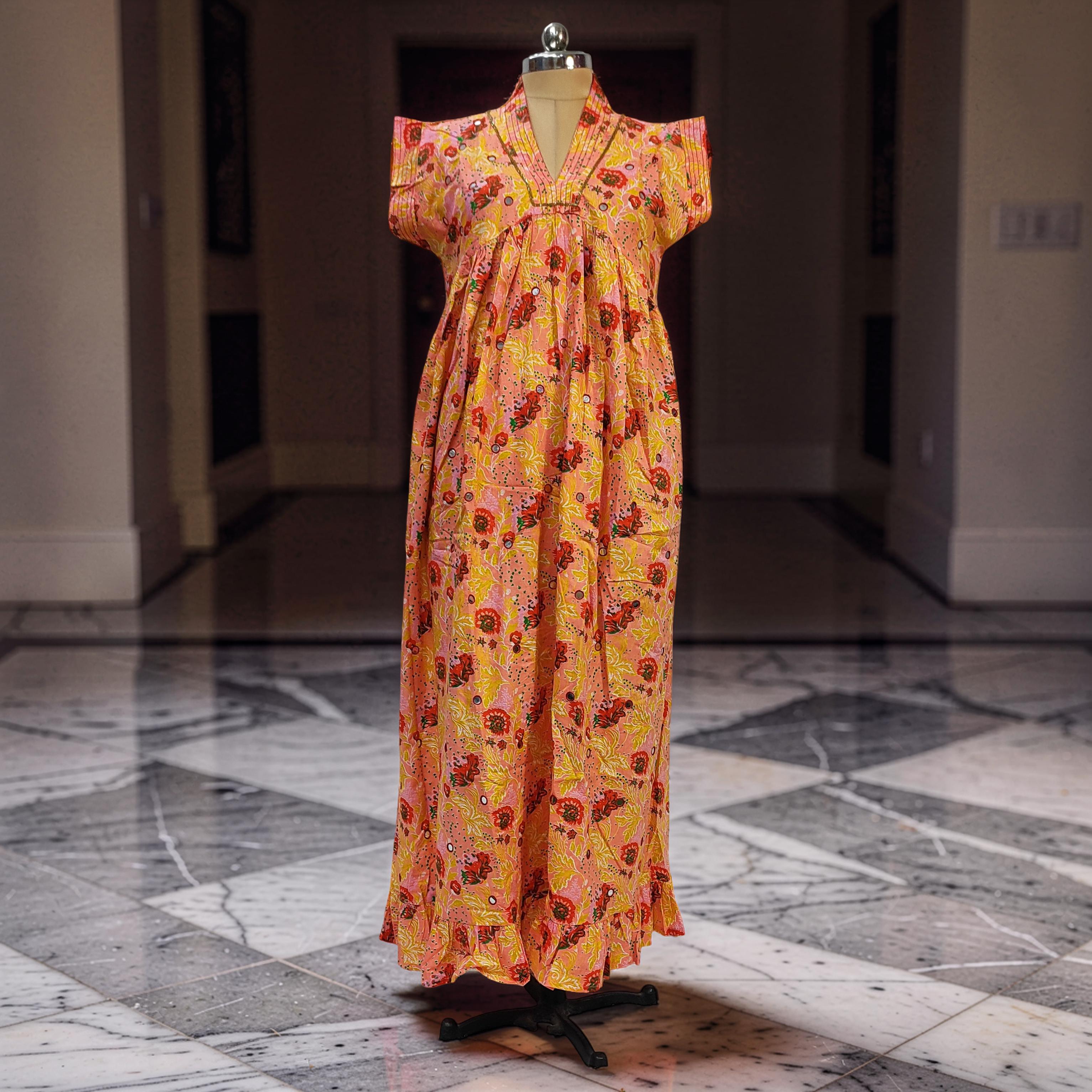 L-XL Amani Printed Cotton Dress 57" Short Sleeves Jalabiya 25848-1371 JP
