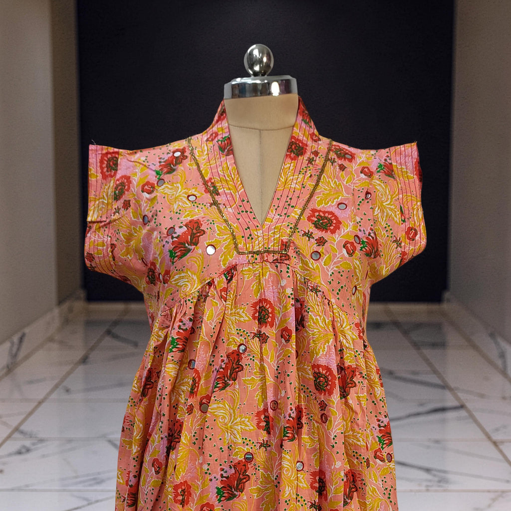 L-XL Amani Printed Cotton Dress 57" Short Sleeves Jalabiya 25848-1371 JP