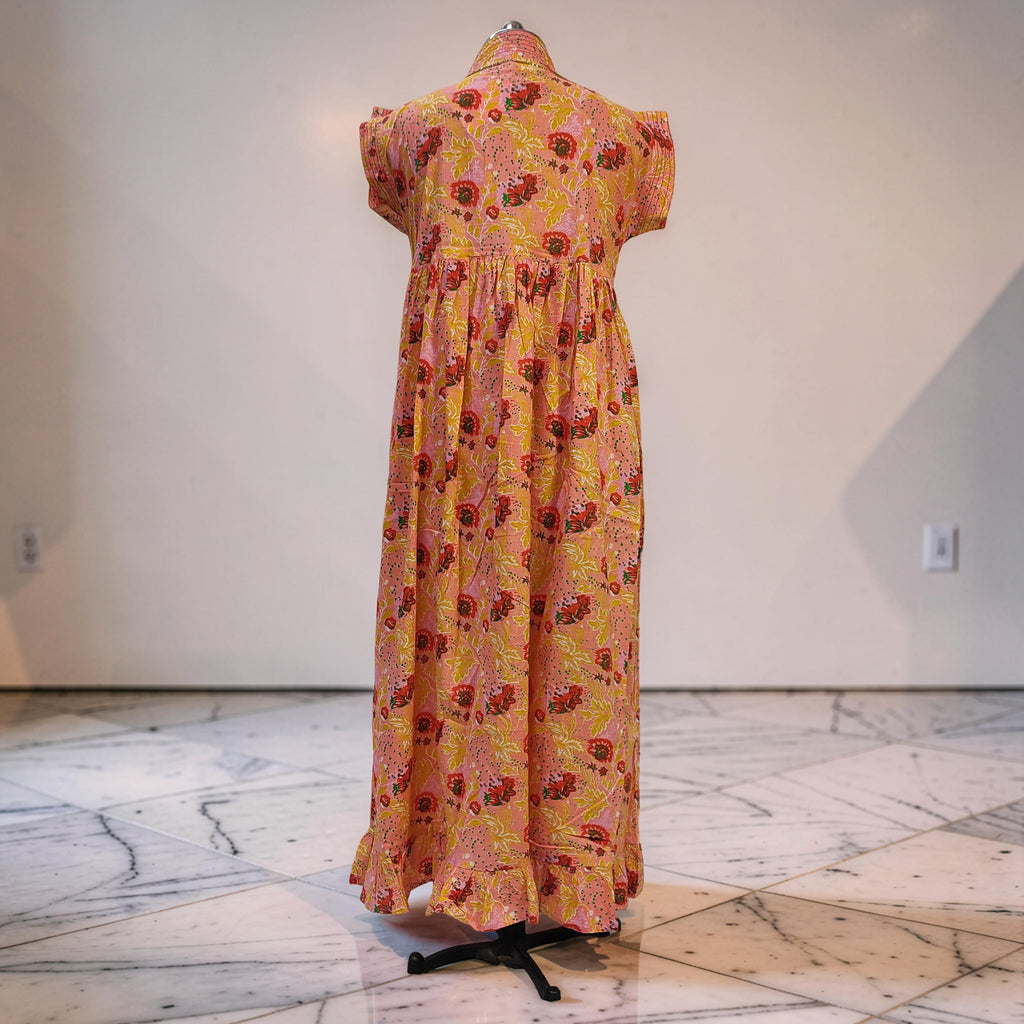 L-XL Amani Printed Cotton Dress 57" Short Sleeves Jalabiya 25848-1371 JP