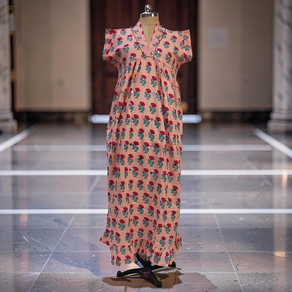 L-XL Amani Printed Cotton Dress 57" Short Sleeves Jalabiya 25849-1372 JP