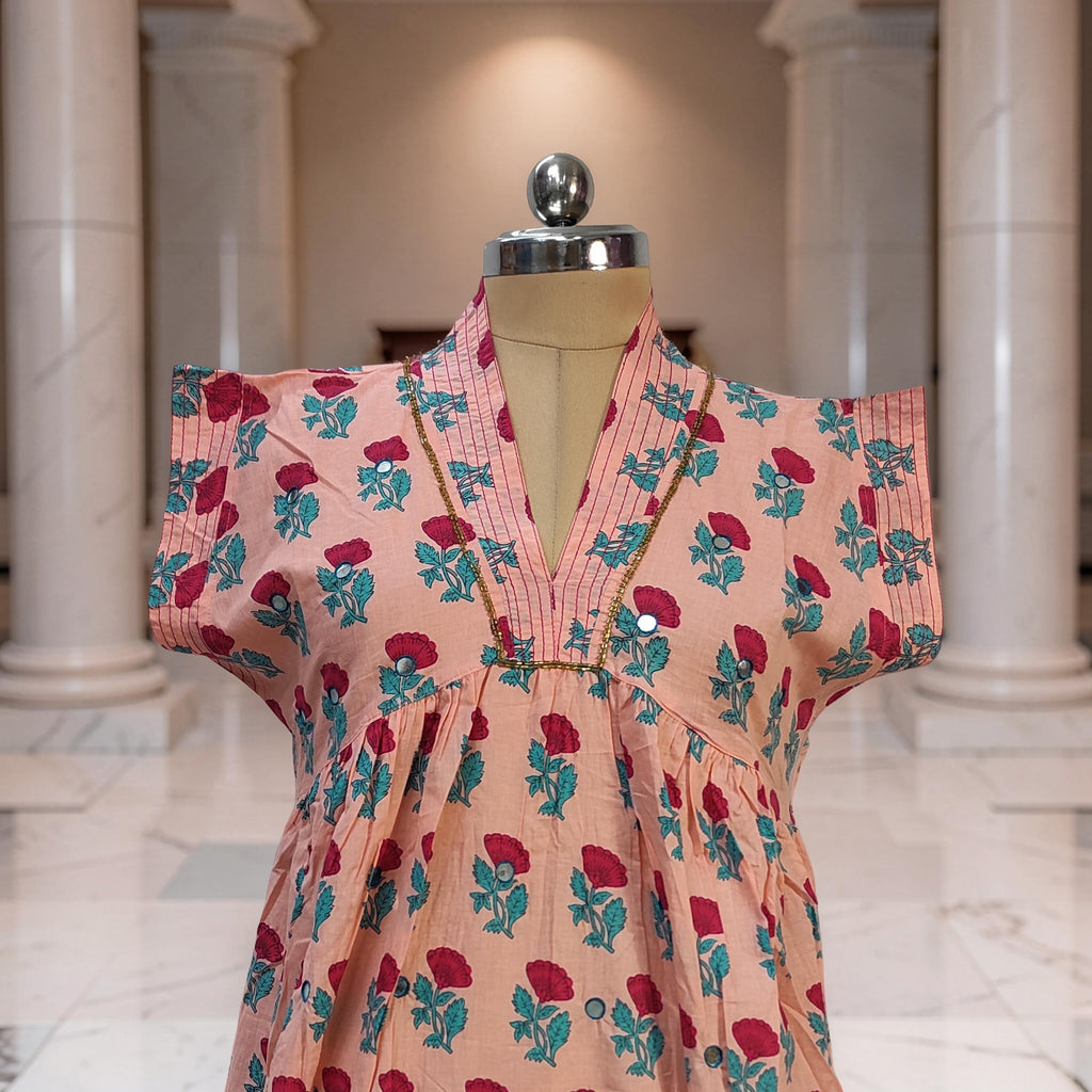 L-XL Amani Printed Cotton Dress 57" Short Sleeves Jalabiya 25849-1371 JP