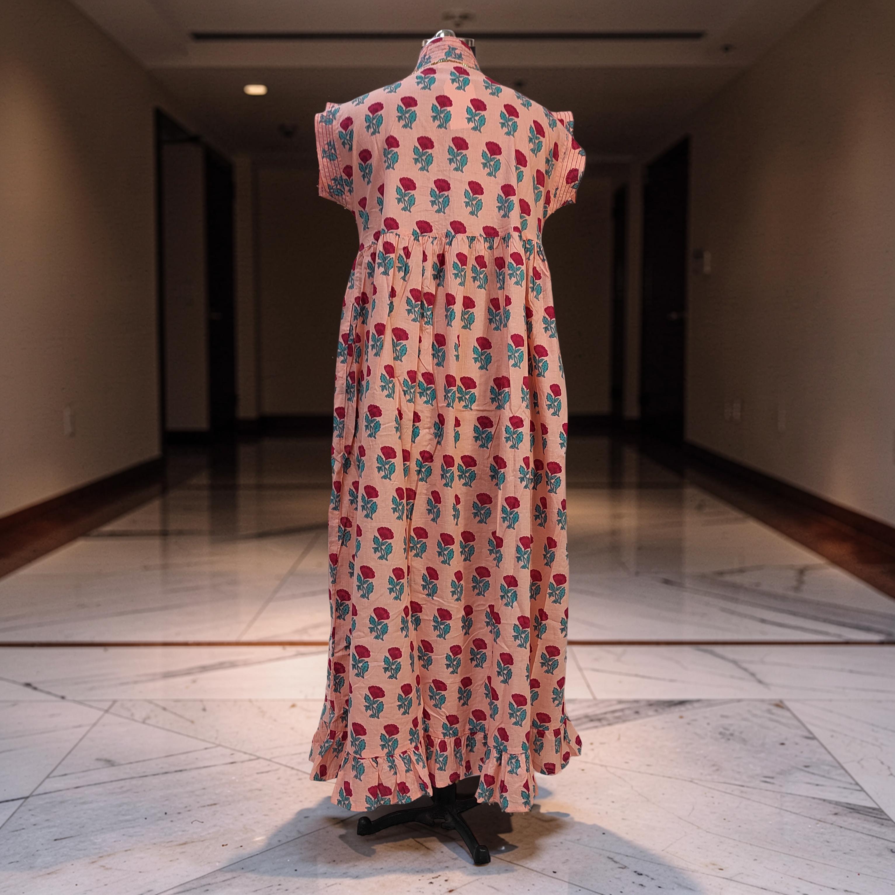 L-XL Amani Printed Cotton Dress 57" Short Sleeves Jalabiya 25849-1371 JP