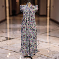 S-M Amani Printed Cotton Dress 57" Short Sleeves Jalabiya 25850-1375 JP