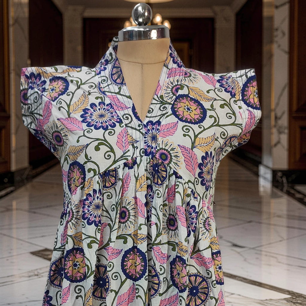 S-M Amani Printed Cotton Dress 57" Short Sleeves Jalabiya 25850-1375 JP