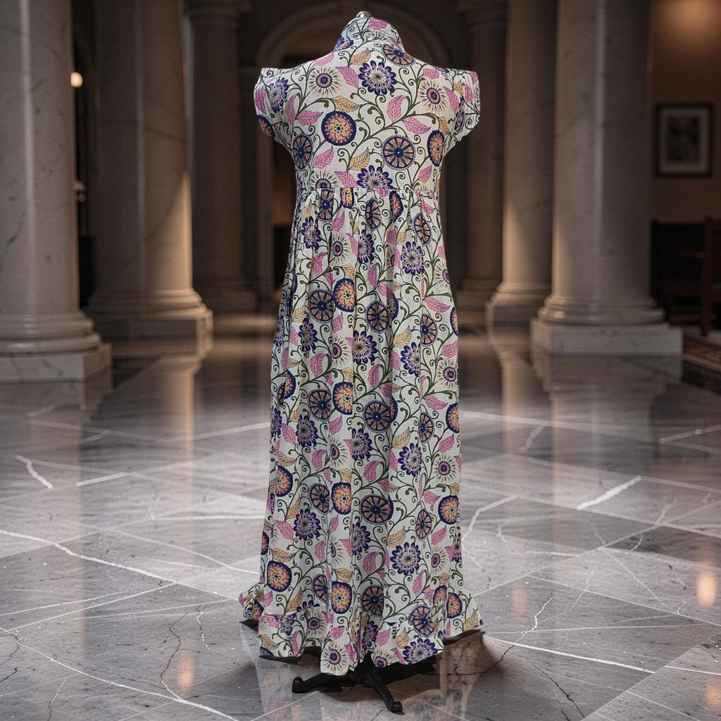 S-M Amani Printed Cotton Dress 57" Short Sleeves Jalabiya 25850-1375 JP