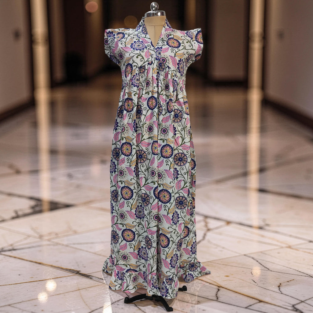 L/XL  Amani Printed Cotton Dress 57" Short Sleeves Jalabiya 25851-1375 JP