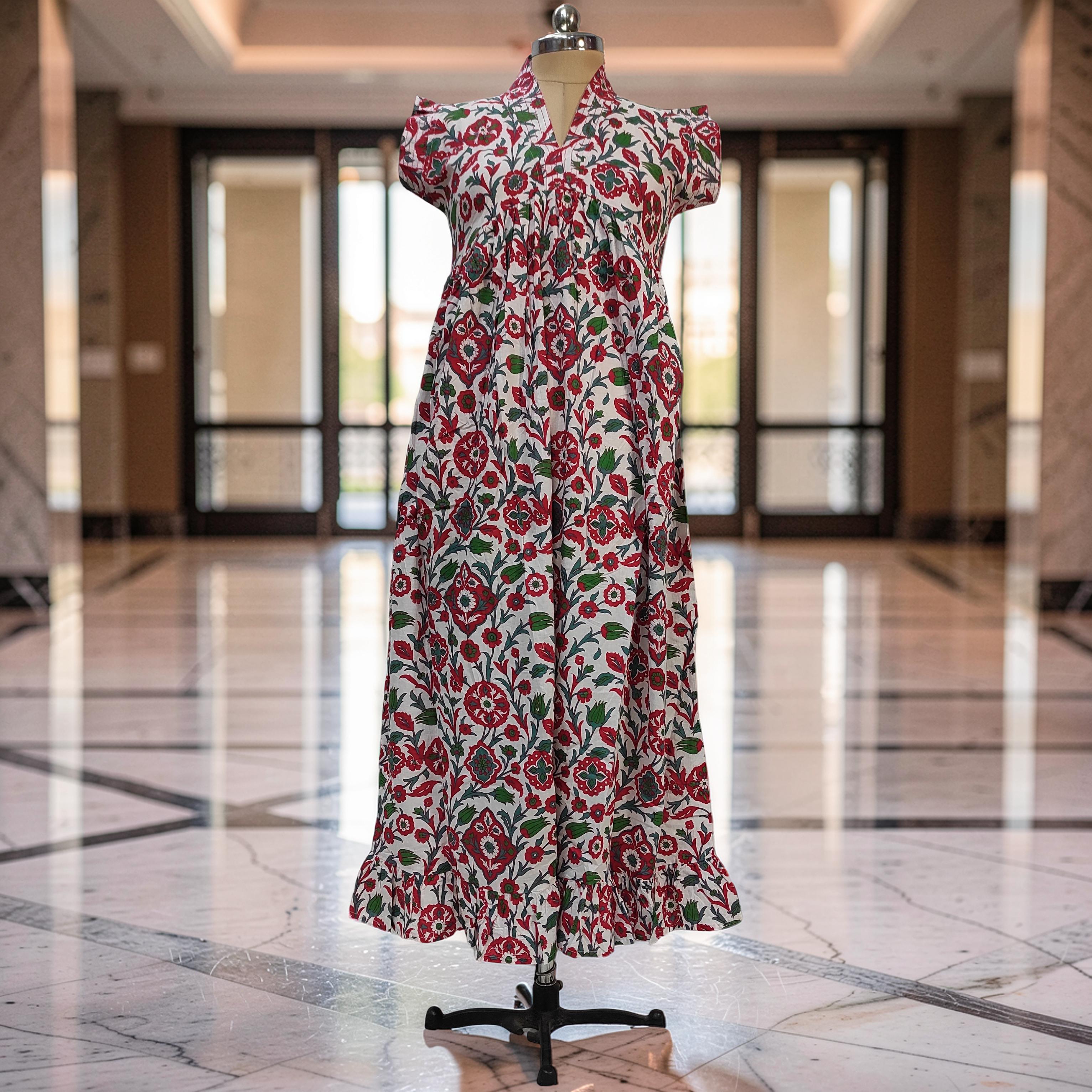 XS/S  Amani Printed Cotton Dress 54" Short Sleeves Jalabiya 25853-1375 JP