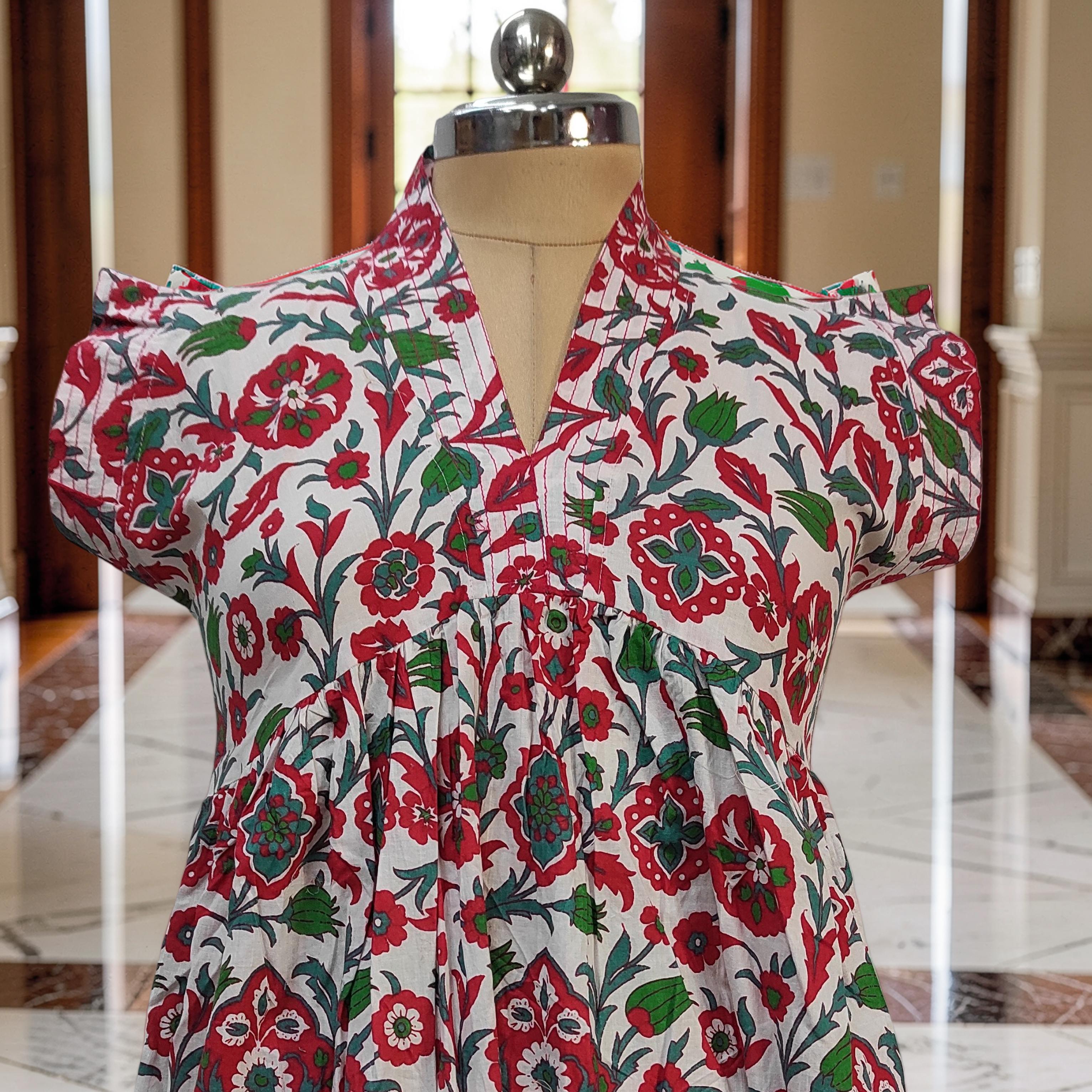 XS/S  Amani Printed Cotton Dress 54" Short Sleeves Jalabiya 25853-1375 JP