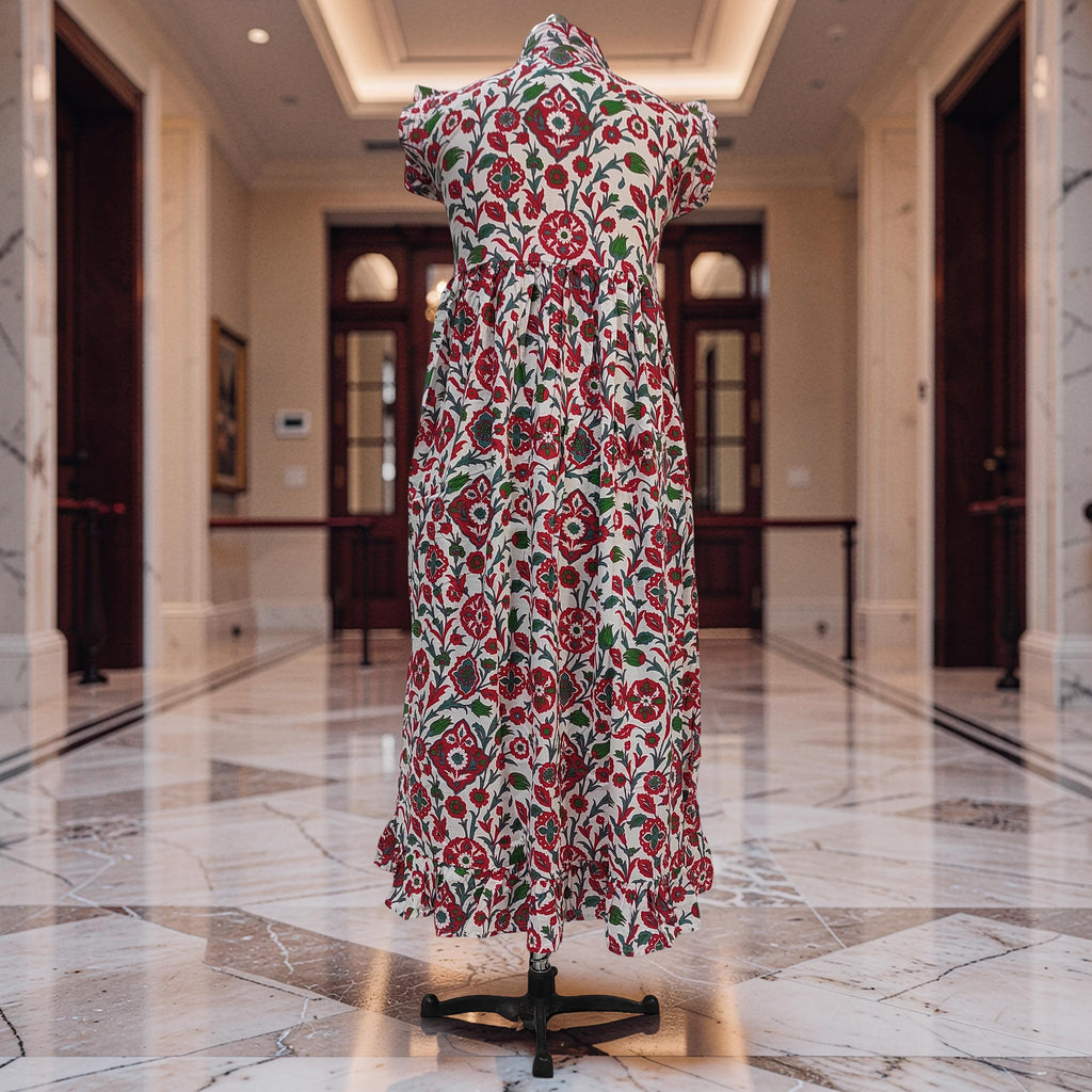 XS/S  Amani Printed Cotton Dress 54" Short Sleeves Jalabiya 25853-1375 JP