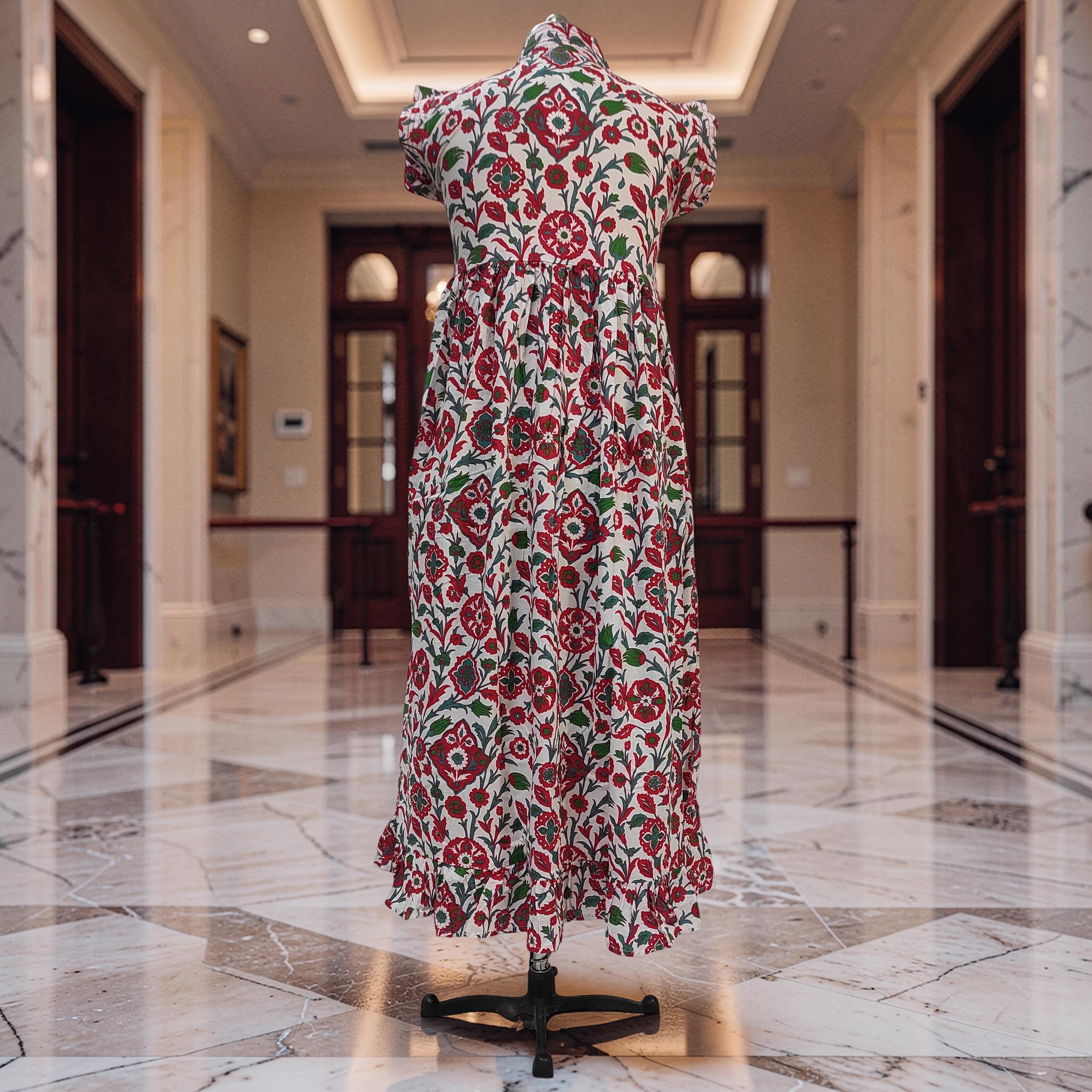 XS/S  Amani Printed Cotton Dress 54" Short Sleeves Jalabiya 25853-1375 JP