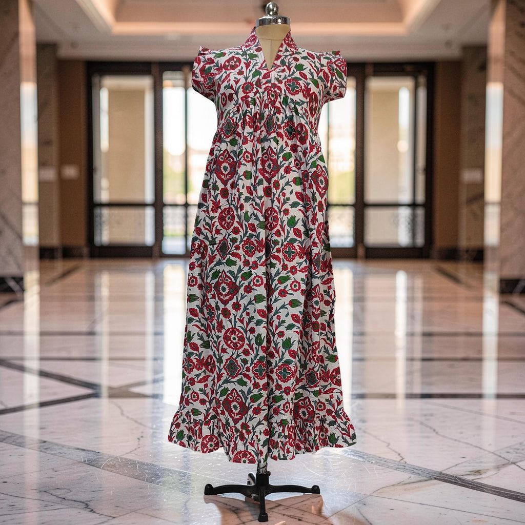 S-M Amani Printed Cotton Dress 57" Short Sleeves Jalabiya 25854-1375 JP