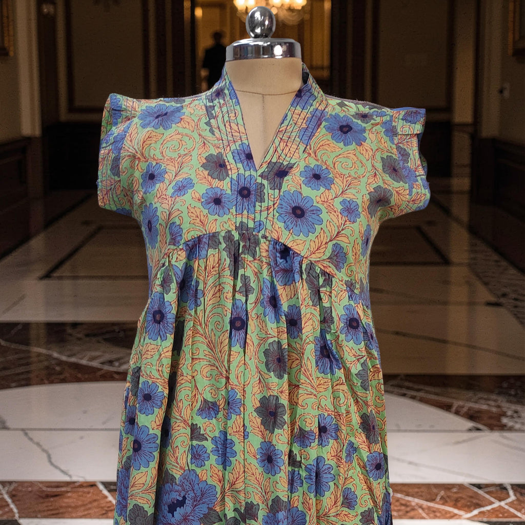 L-XL Amani Printed Cotton Dress 57" Short Sleeves Jalabiya 25858-1372 JP