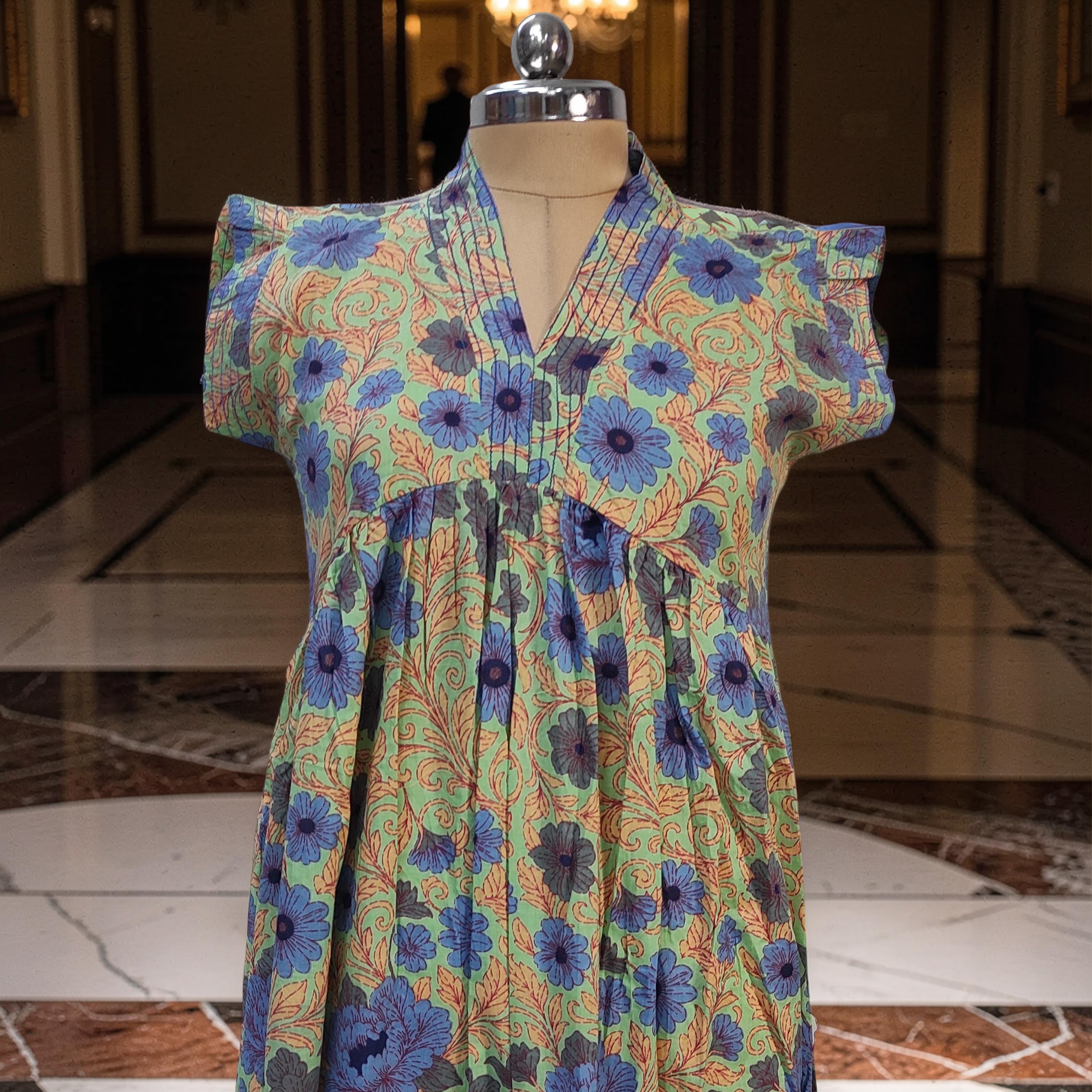 L-XL Amani Printed Cotton Dress 57" Short Sleeves Jalabiya 25858-1372 JP