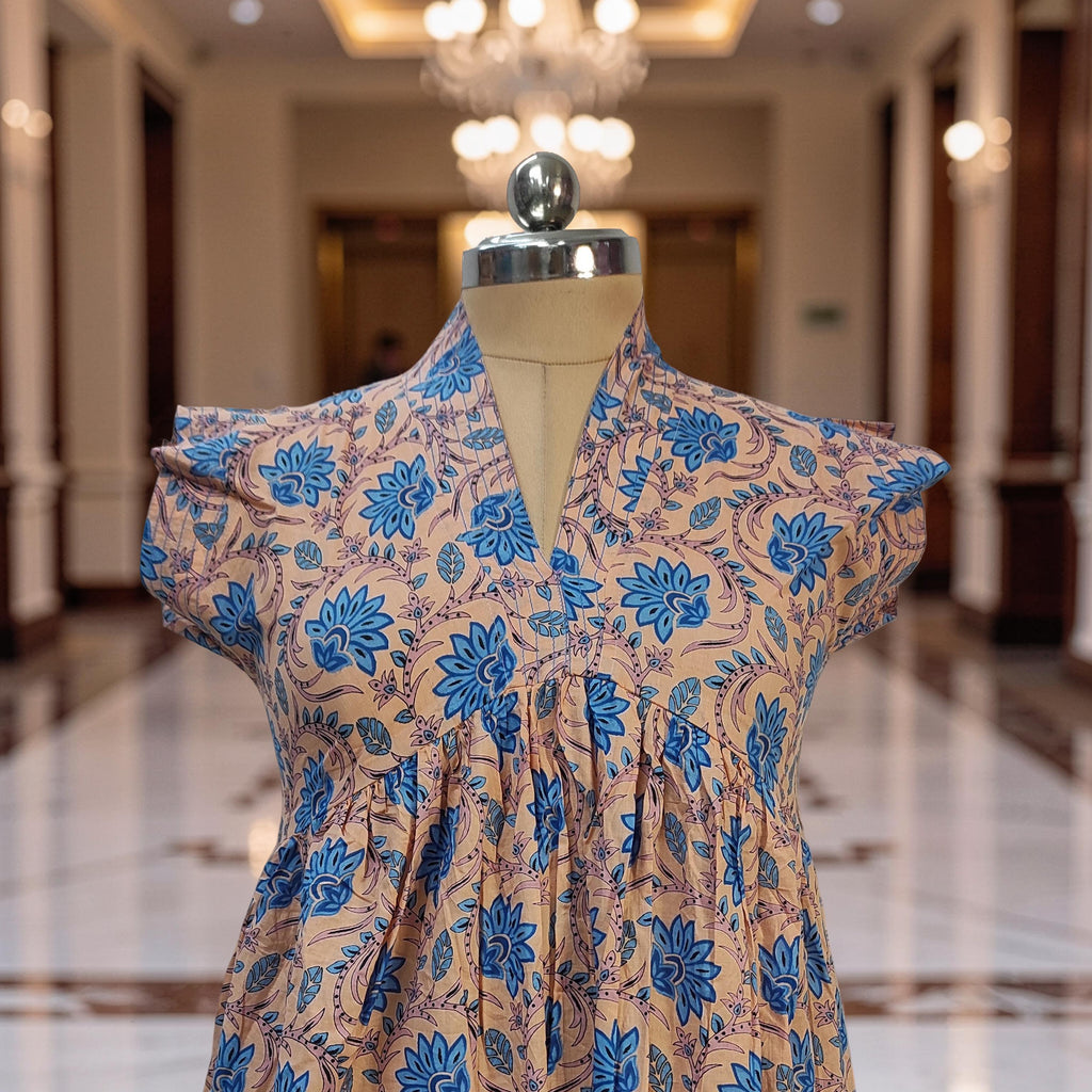 S-M Amani Printed Cotton Dress 57" Short Sleeves Jalabiya 25859-1372 JP