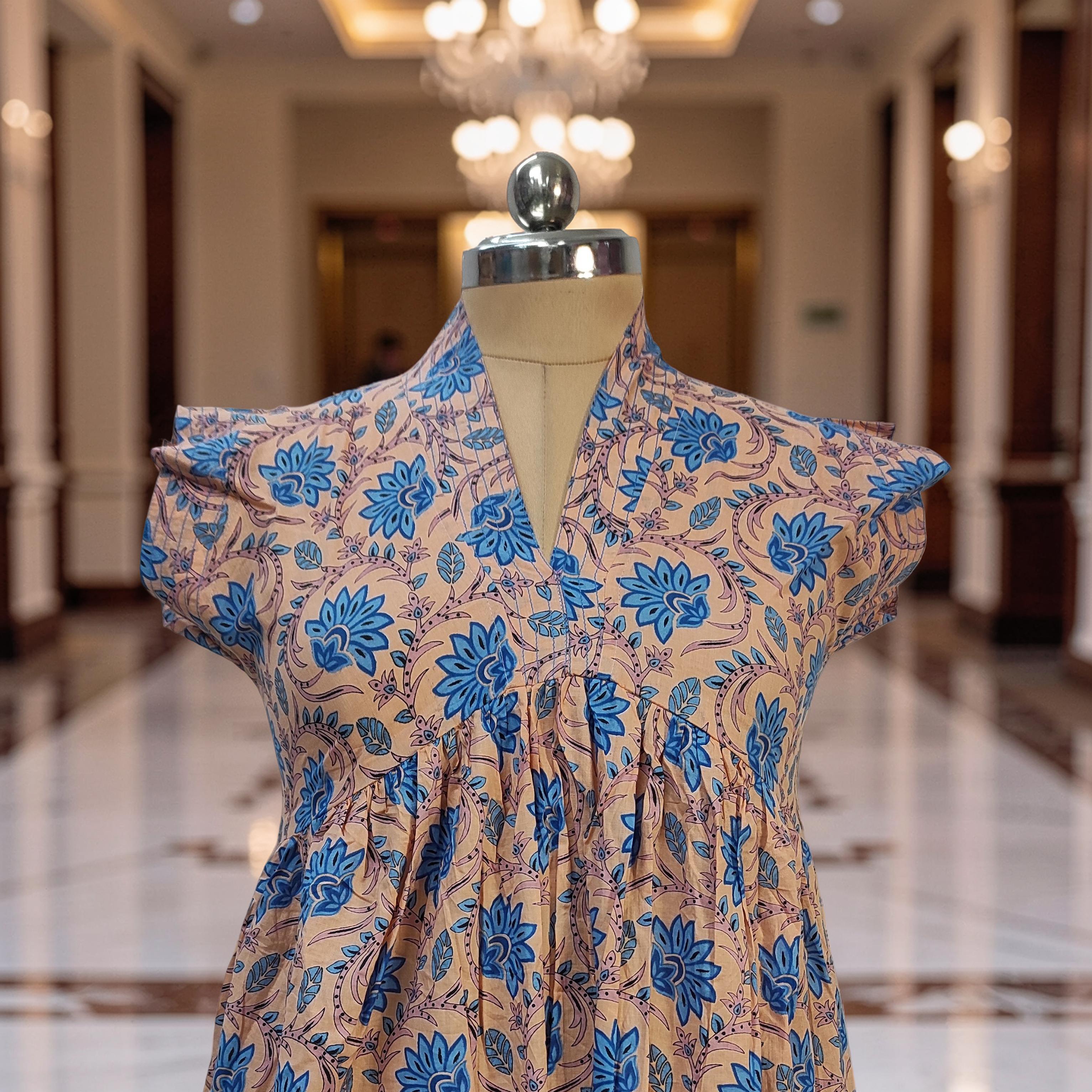 S-M Amani Printed Cotton Dress 57" Short Sleeves Jalabiya 25859-1372 JP