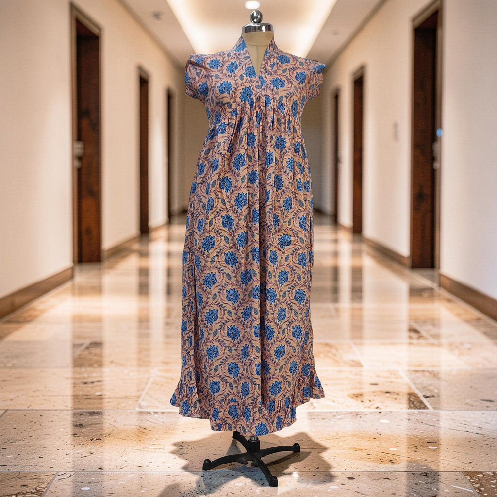 XS-S Amani Printed Cotton Dress 54" Short Sleeves Jalabiya 25860-1372 JP