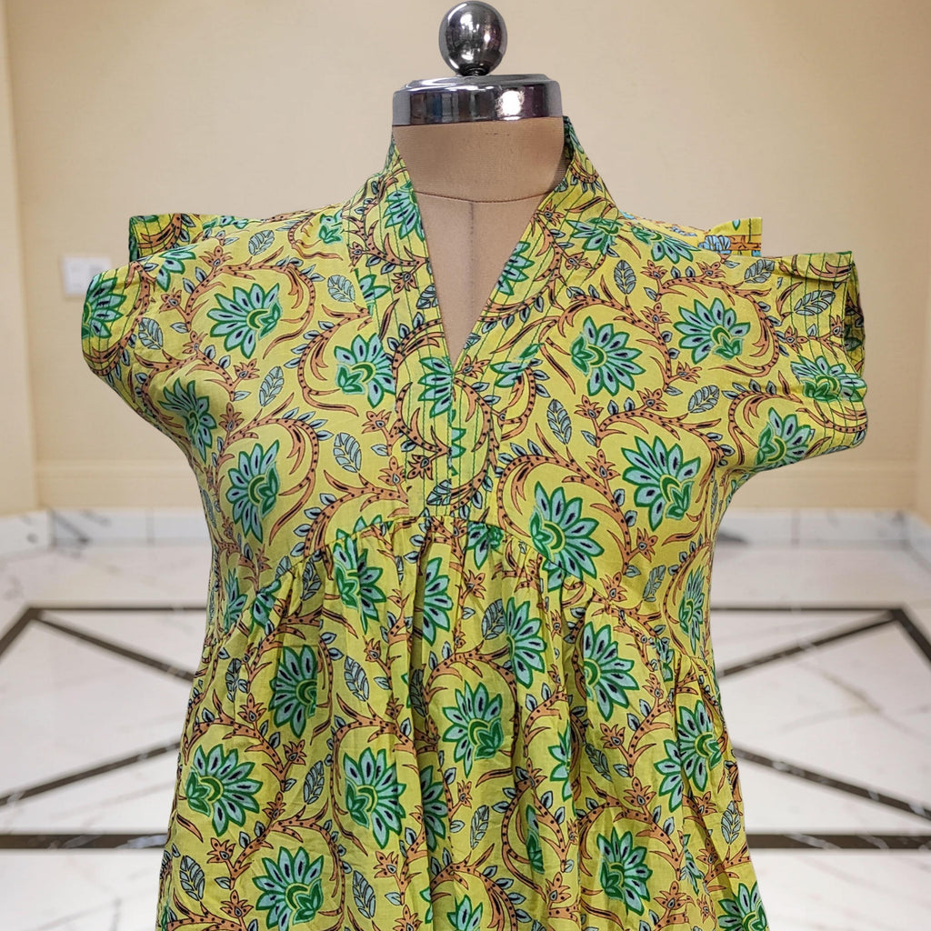 XS-S Amani Printed Cotton Dress 54" Short Sleeves Jalabiya 25861-1372 JP