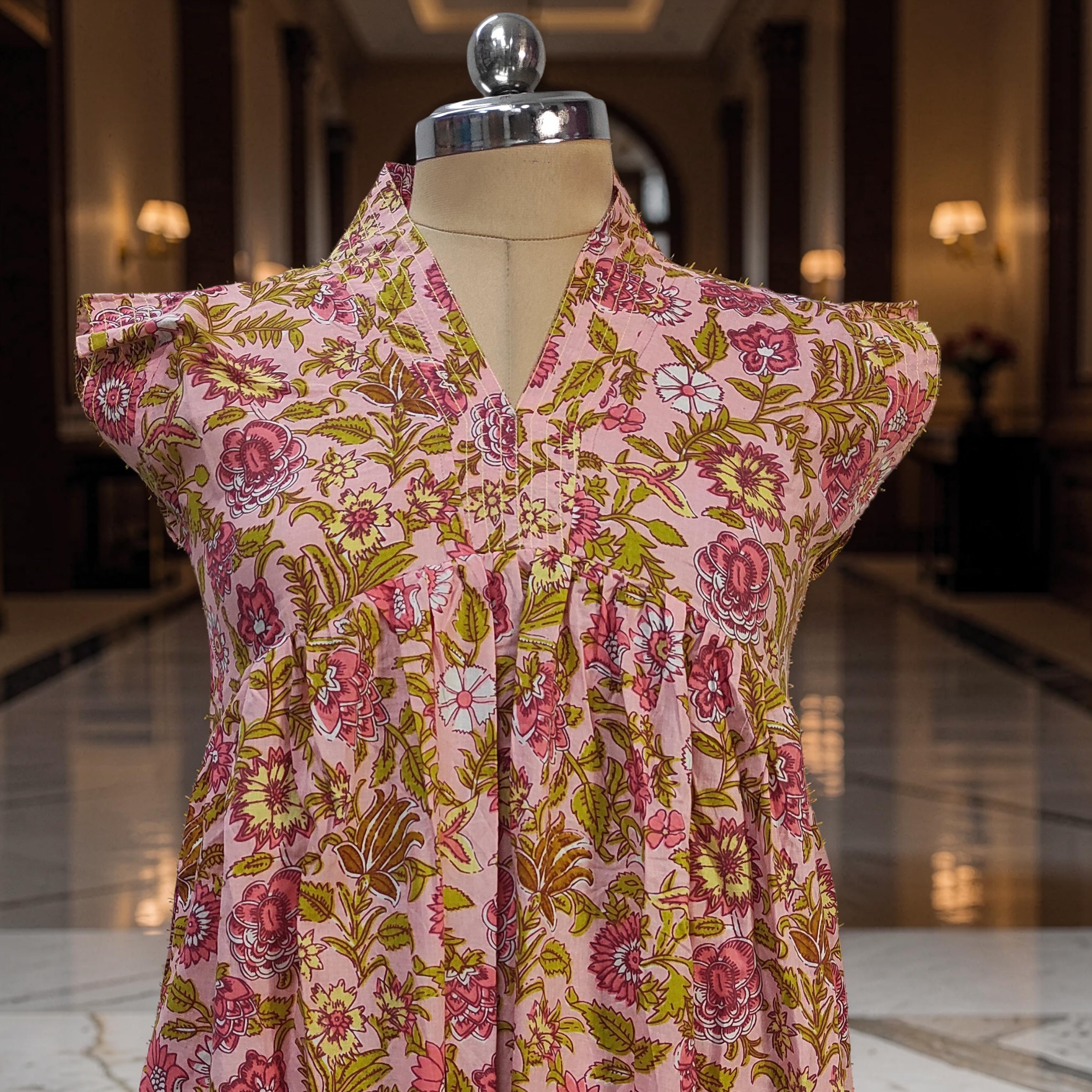 S-M Amani Printed Cotton Dress 57" Short Sleeves Jalabiya 25863-1372 JP