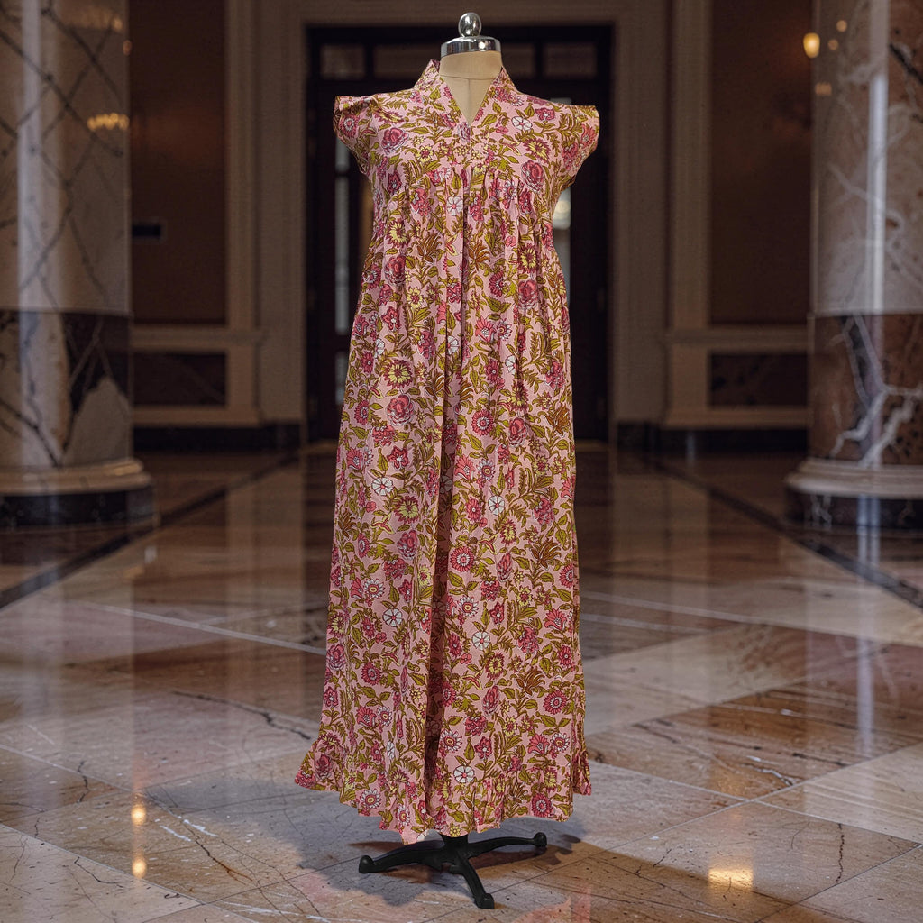 L-XL Amani Printed Cotton Dress 57" Short Sleeves Jalabiya 25864-1372 JP