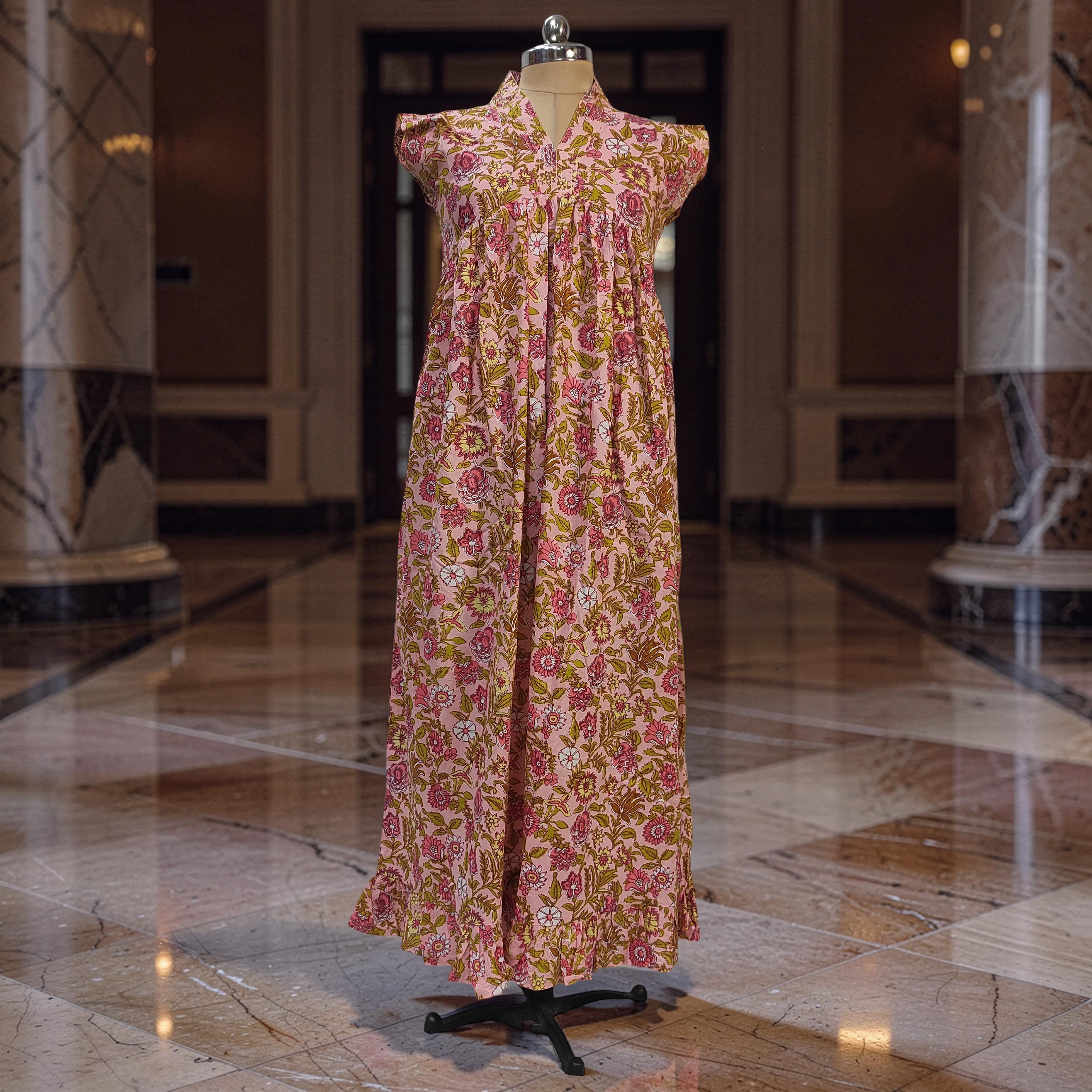 L-XL Amani Printed Cotton Dress 57" Short Sleeves Jalabiya 25864-1372 JP