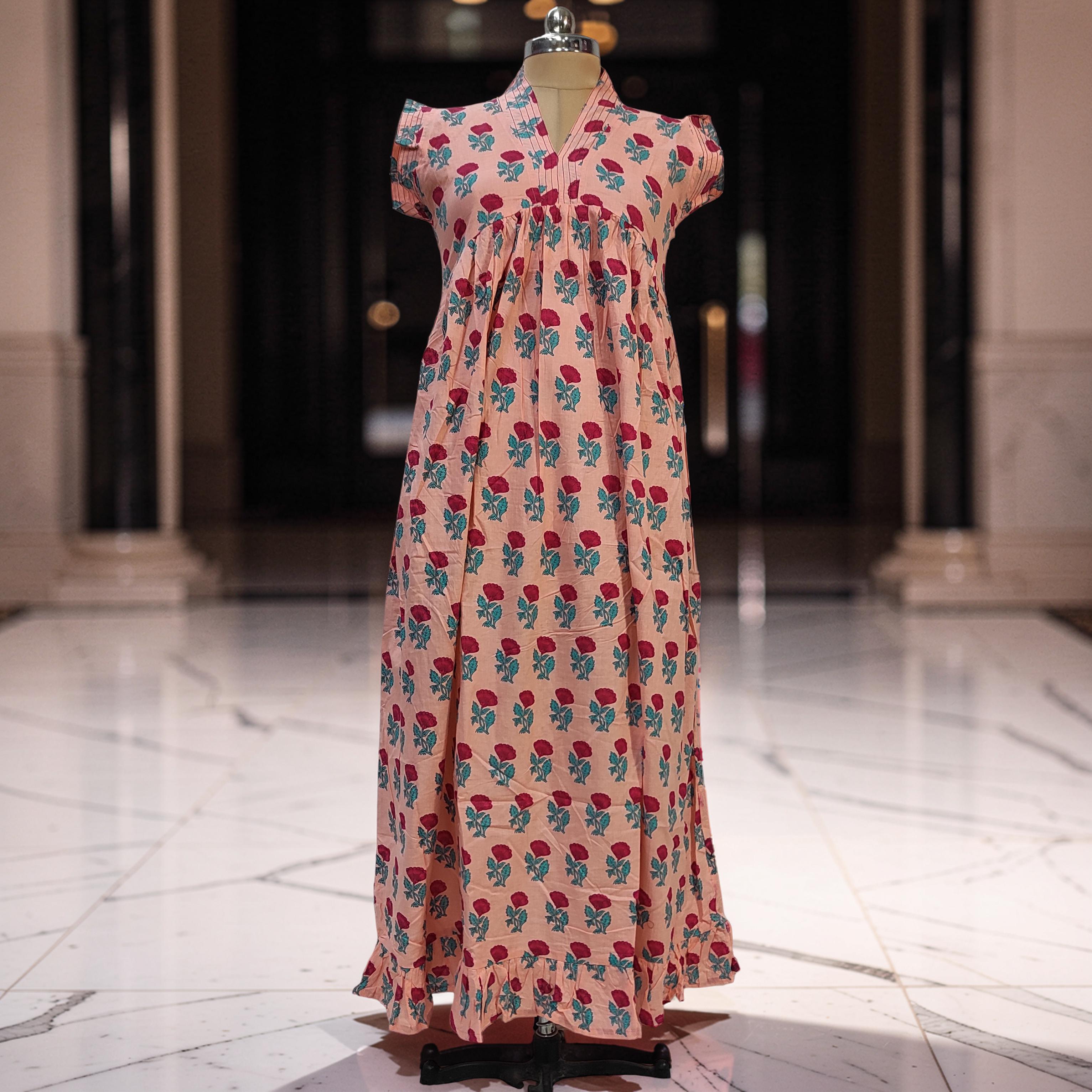S-M Amani Printed Cotton Dress 57" Short Sleeves Jalabiya 25866-1373 JP