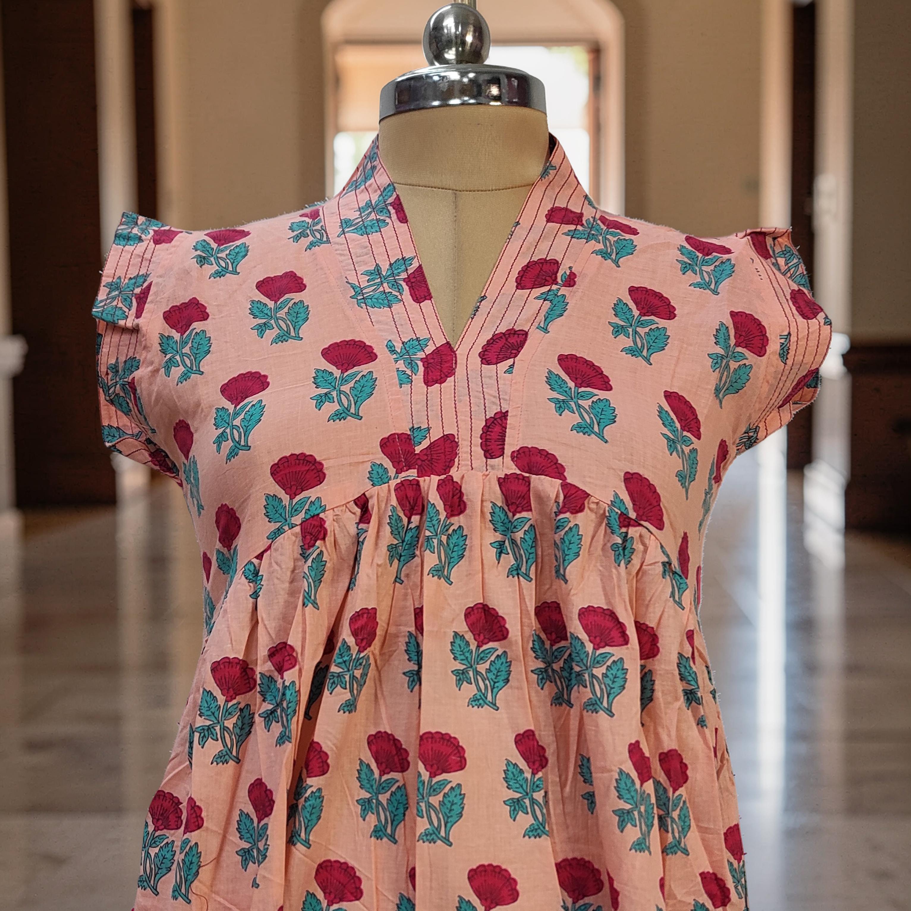 S-M Amani Printed Cotton Dress 57" Short Sleeves Jalabiya 25866-1373 JP