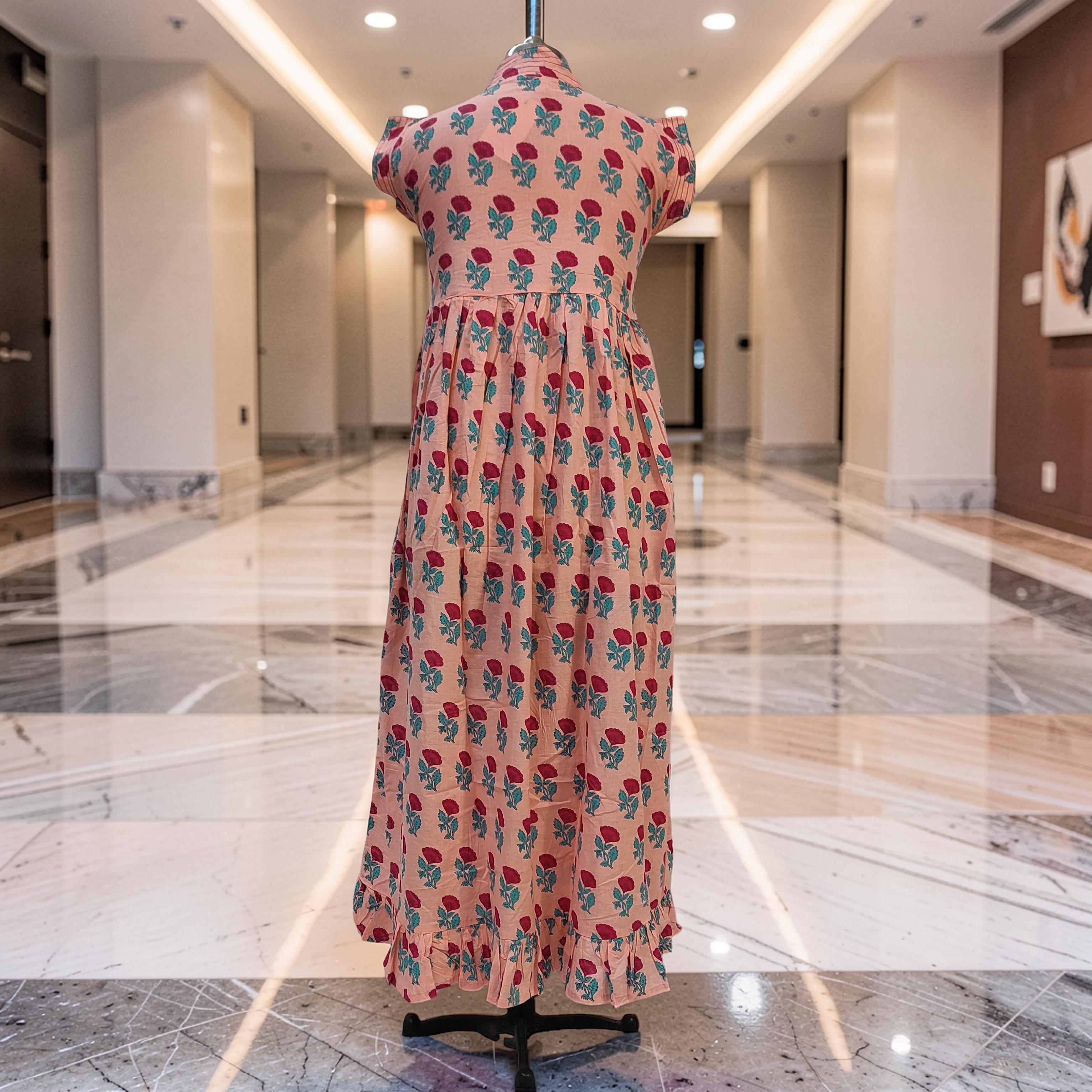 S-M Amani Printed Cotton Dress 57" Short Sleeves Jalabiya 25866-1373 JP