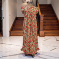 L-XL Amani Printed Cotton Dress 57" Short Sleeves Jalabiya 25869-1373 JP