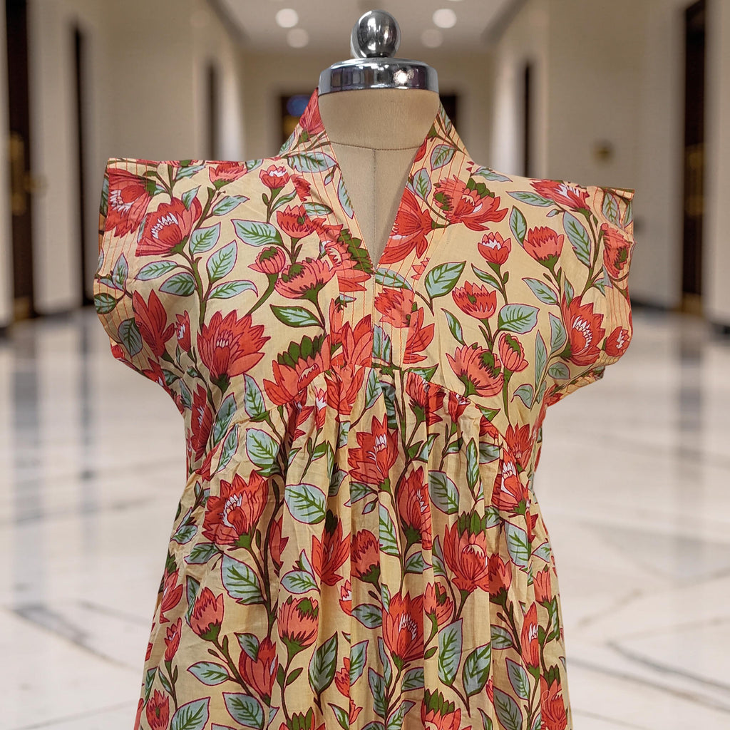 L-XL Amani Printed Cotton Dress 57" Short Sleeves Jalabiya 25869-1373 JP