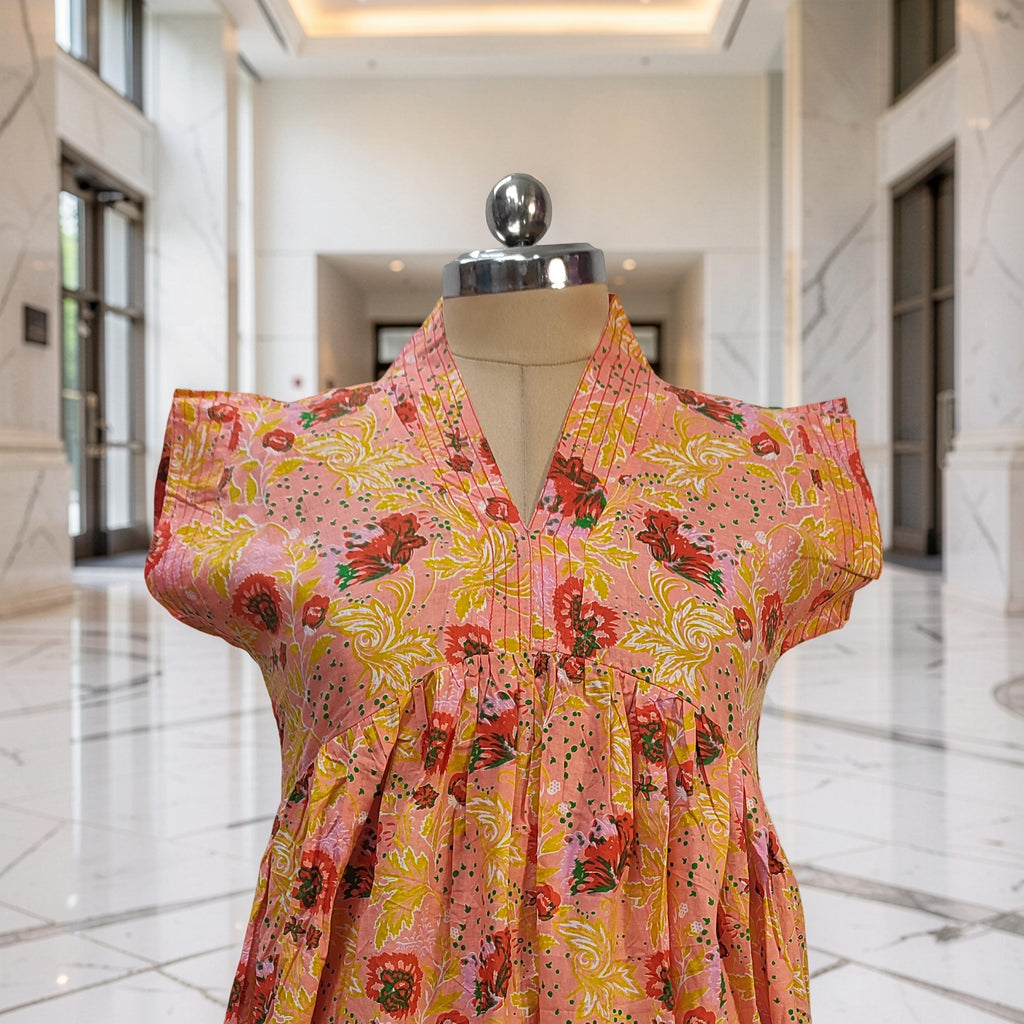 L-XL Amani Printed Cotton Dress 57" Short Sleeves Jalabiya 25872-1373 JP