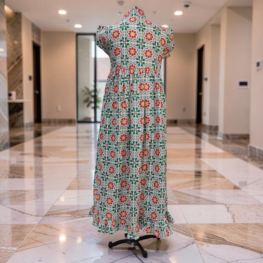 XS-S Amani Printed Cotton Dress 54" Short Sleeves Jalabiya 25874-1373 JP