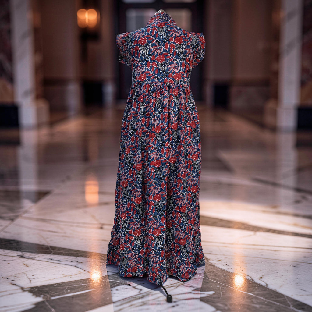 XS/S  Amani Printed Cotton Dress 54" Short Sleeves Jalabiya 25877-1374 JP