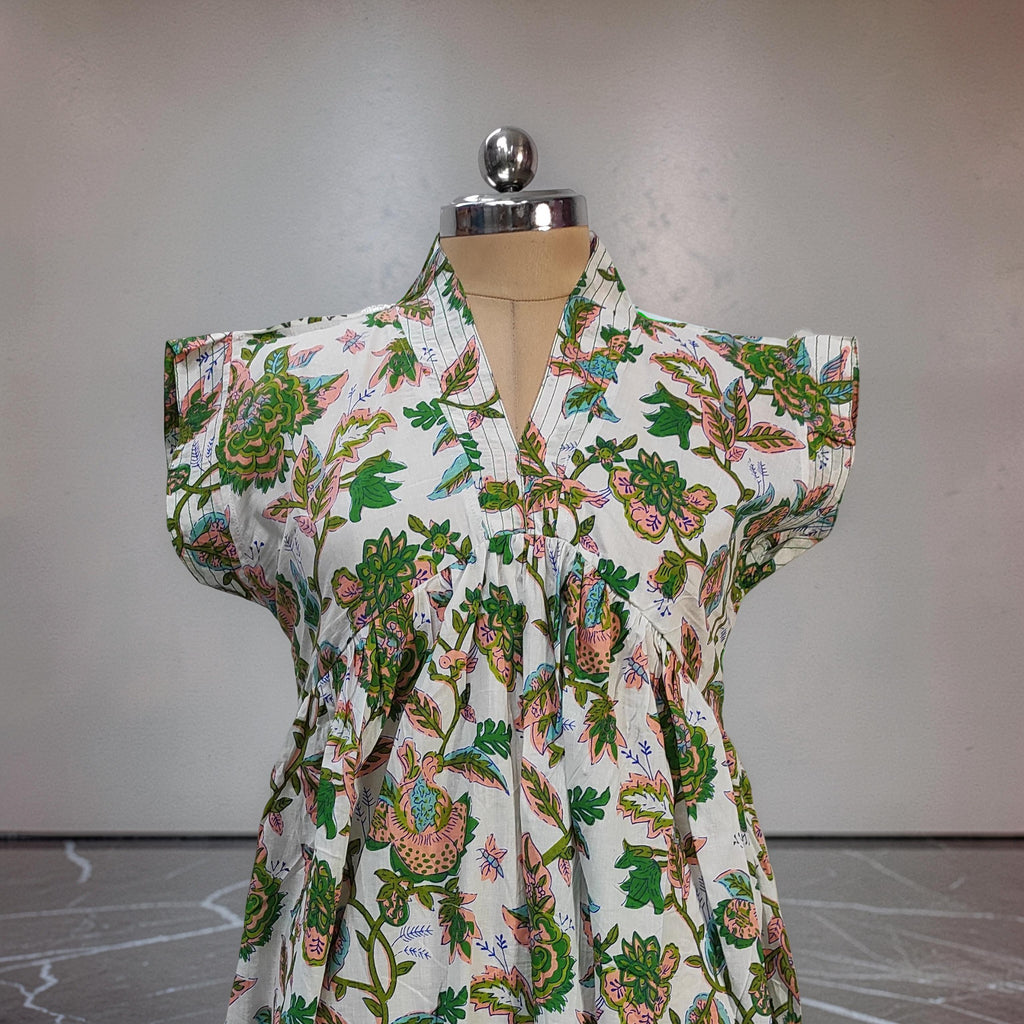 L-XL Amani Printed Cotton Dress 57" Short Sleeves Jalabiya 25881-1374 JP