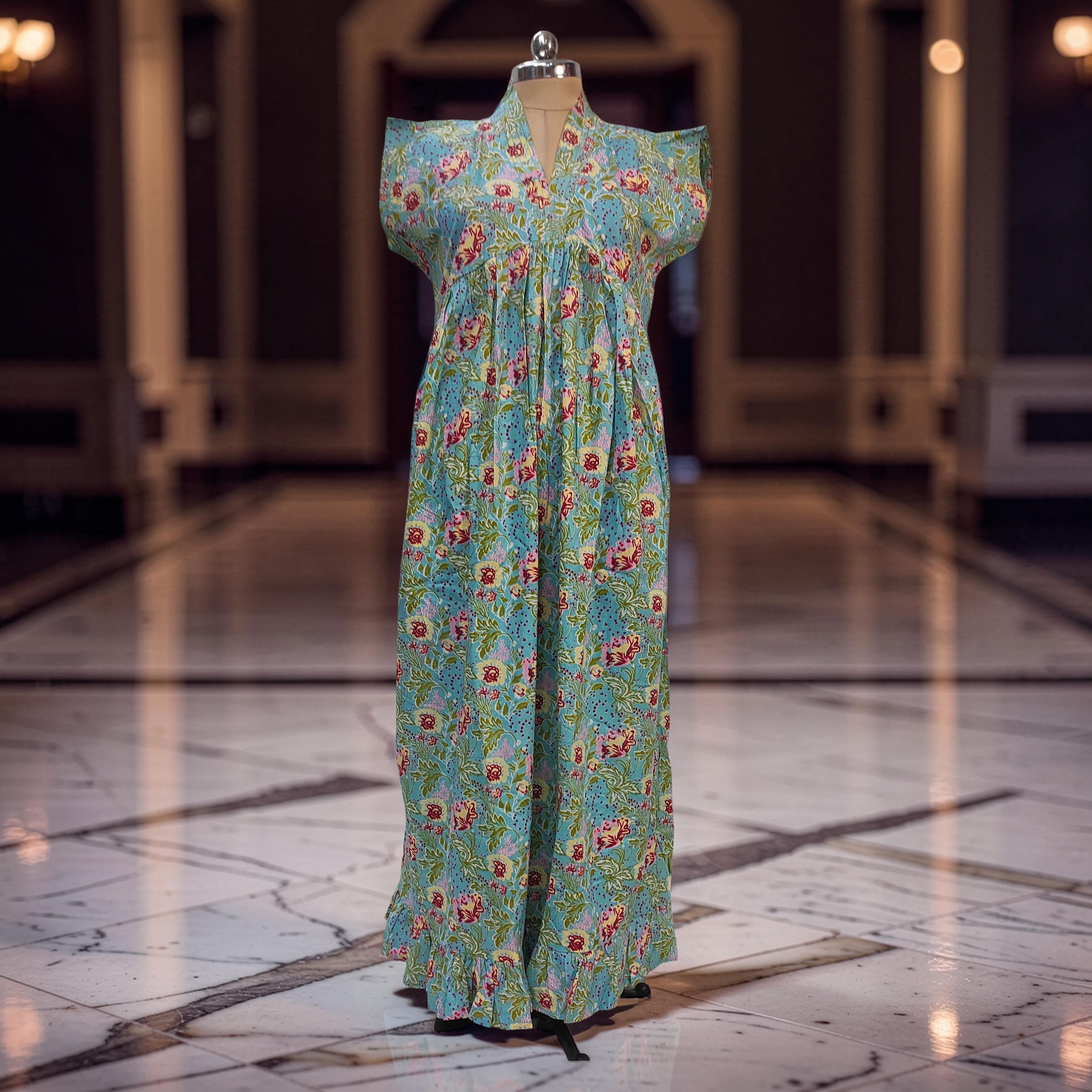 L/XL  Amani Printed Cotton Dress 57" Short Sleeves Jalabiya 25883-1375 JP