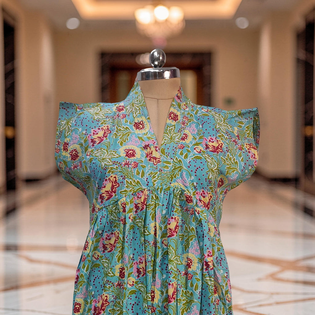 L/XL  Amani Printed Cotton Dress 57" Short Sleeves Jalabiya 25883-1375 JP
