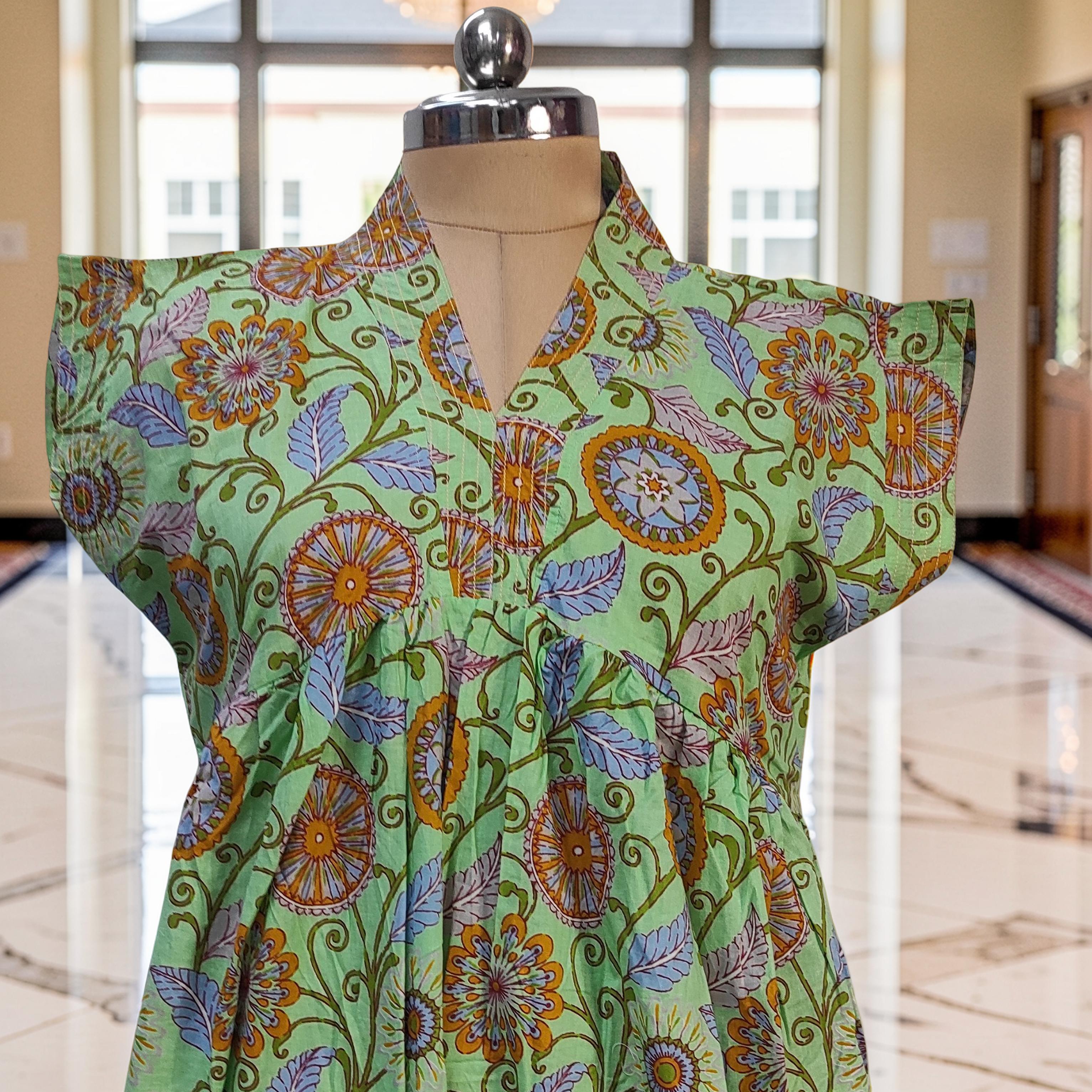 S-M Amani Printed Cotton Dress 57" Short Sleeves Jalabiya 25885-1373 JP