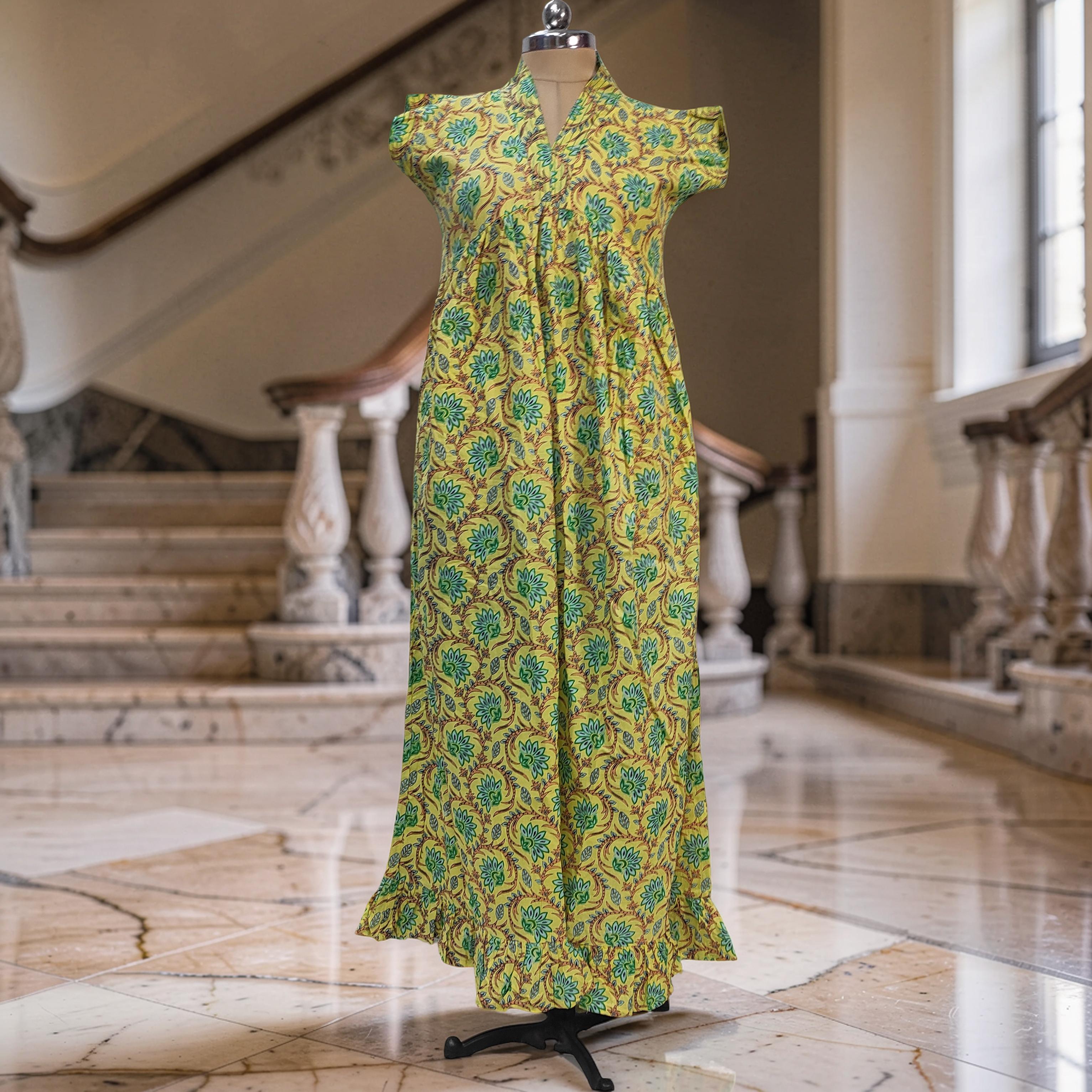 S-M Amani Printed Cotton Dress 57" Short Sleeves Jalabiya 25886-1373 JP