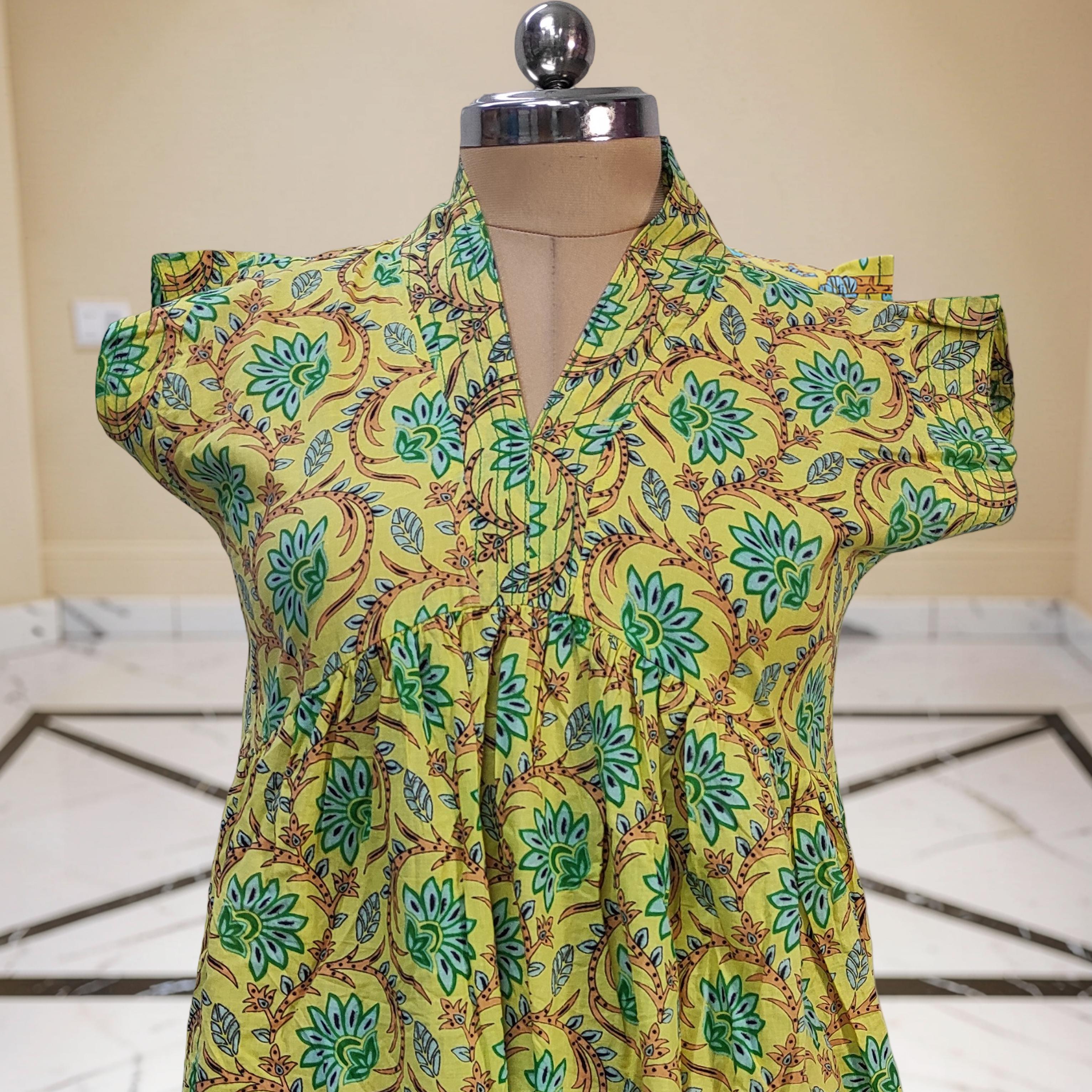 S-M Amani Printed Cotton Dress 57" Short Sleeves Jalabiya 25886-1373 JP
