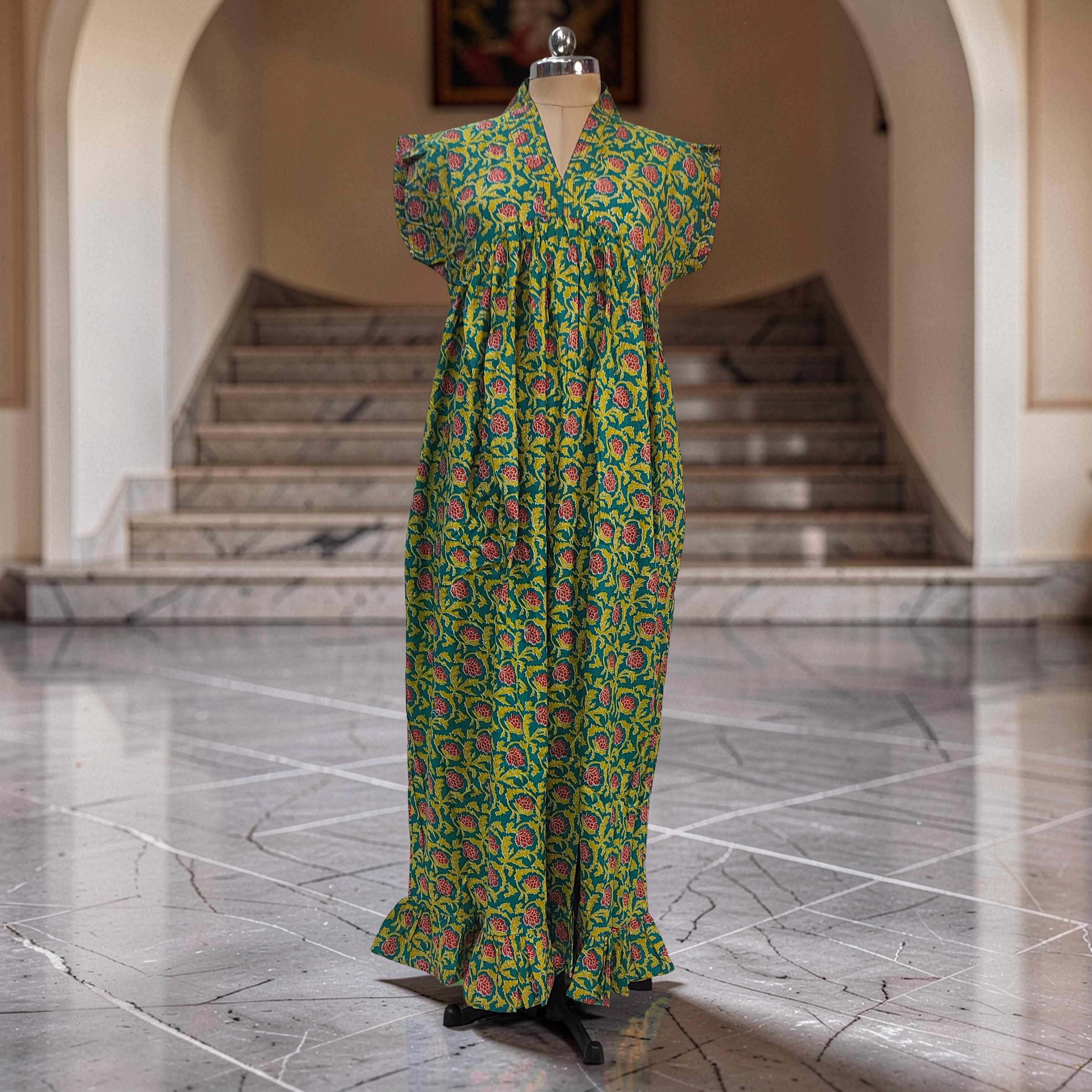 L-XL Amani Printed Cotton Dress 57" Short Sleeves Jalabiya 25887-1373 JP