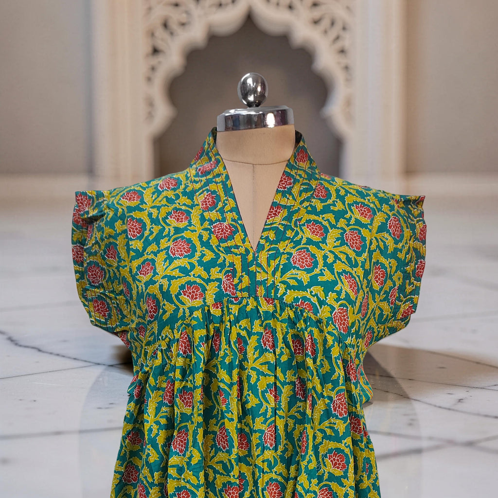 L-XL Amani Printed Cotton Dress 57" Short Sleeves Jalabiya 25887-1373 JP