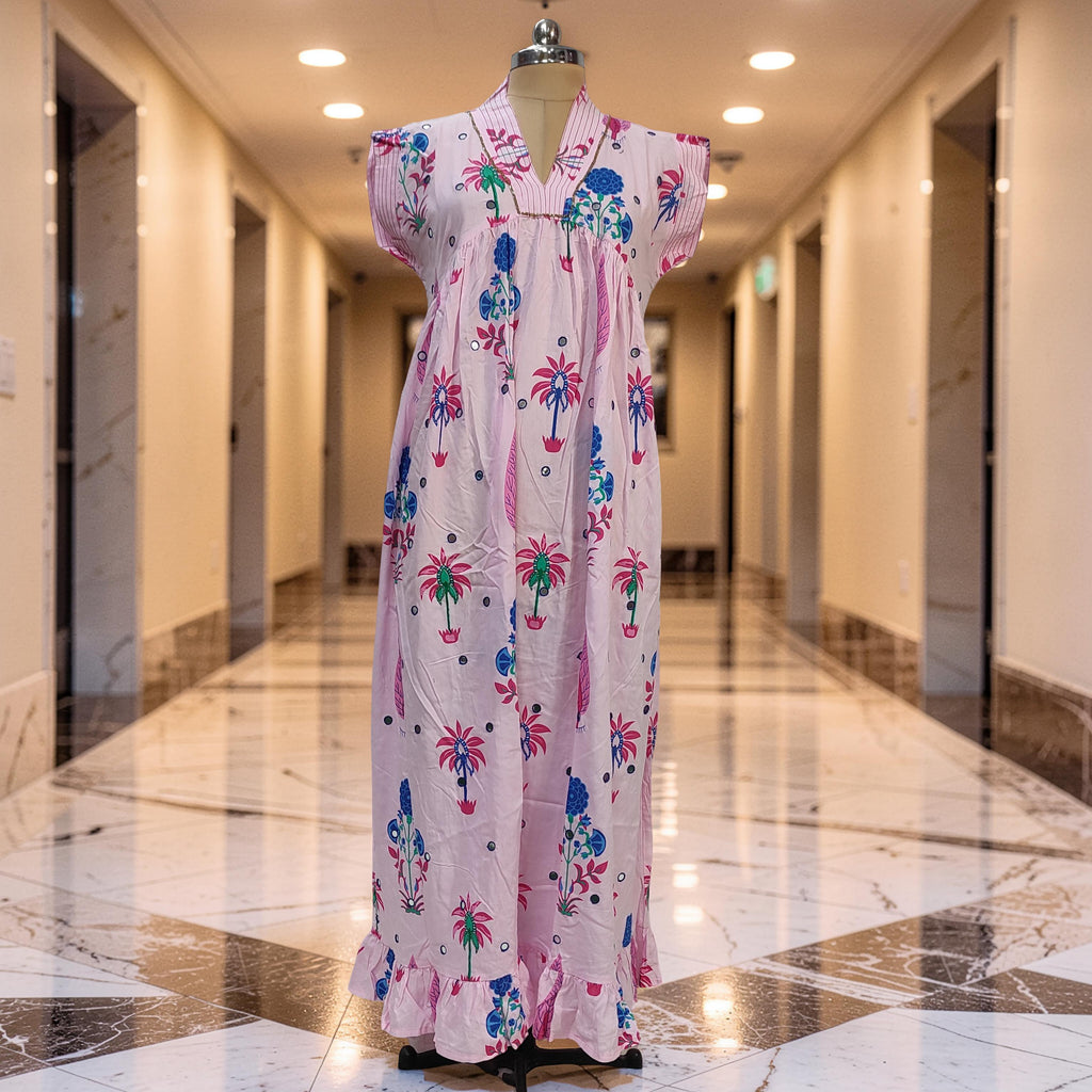 L-XL Amani Printed Rayon  Dress 57" Short Sleeves Jalabiya 25890-1374 JP