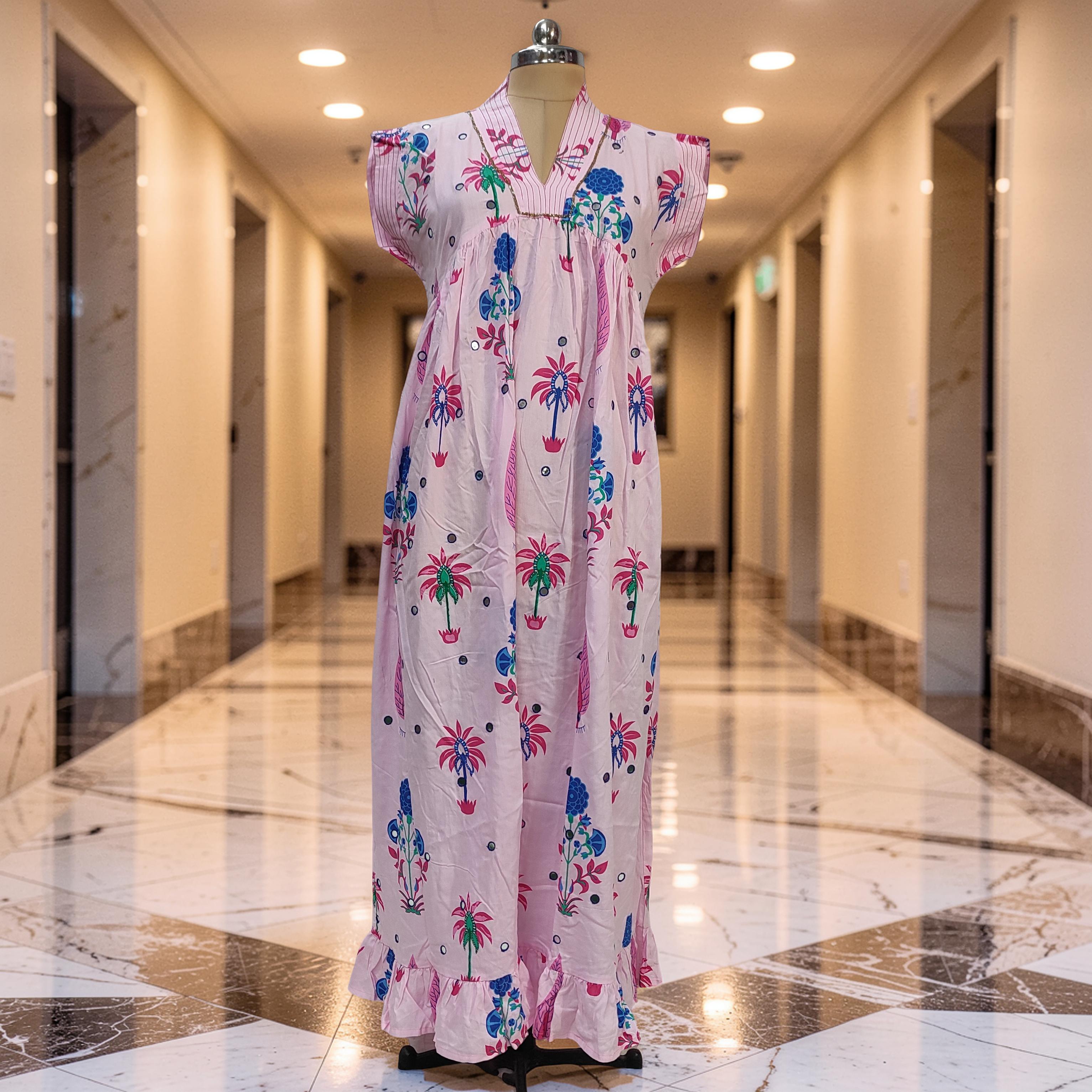 L-XL Amani Printed Rayon  Dress 57" Short Sleeves Jalabiya 25890-1374 JP